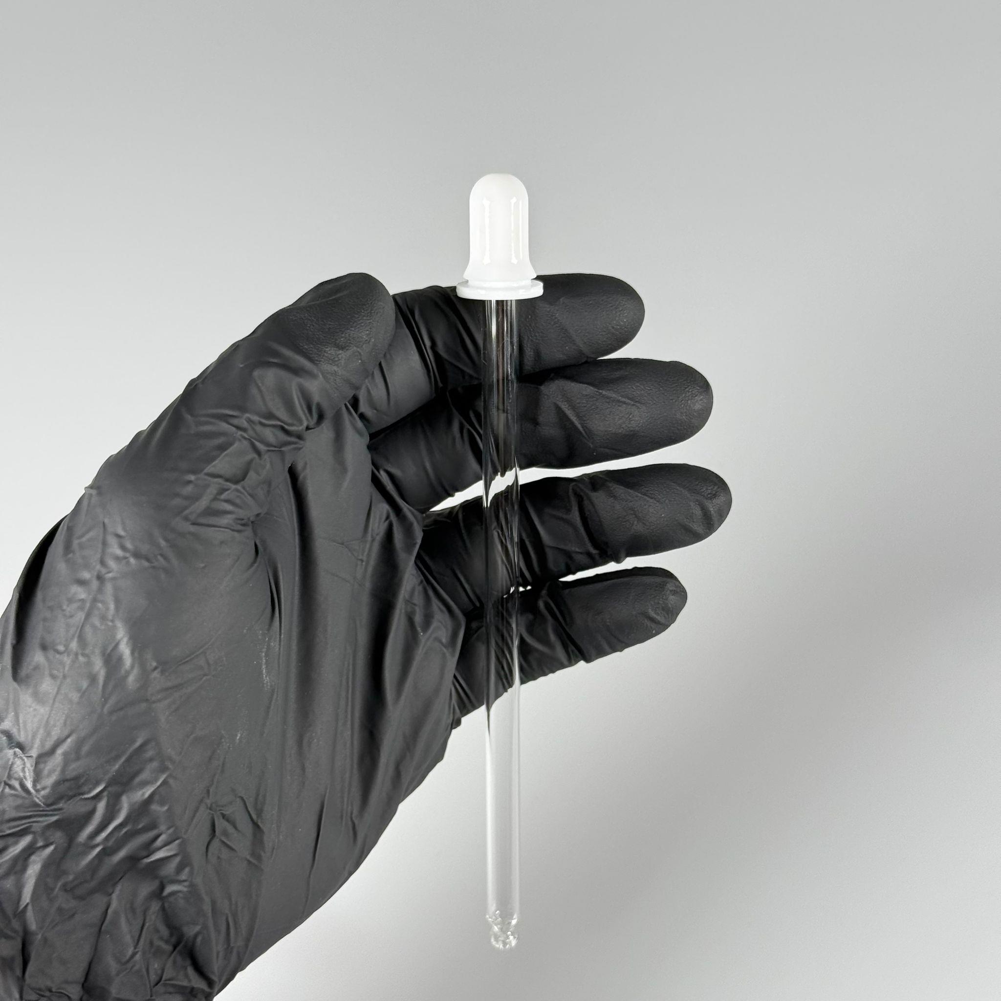 CAM DAMLATMA PİPETİ - DAMLATMA ÇUBUĞU - DAMLALIKLI ÇUBUK - 14 CM CAM - PARFÜM, ESANS, KİMYASAL, GIDA, LABORATUVAR VB İÇİN ÇOK AMAÇLI SİLİKON PUARLI CAM DAMLALIK