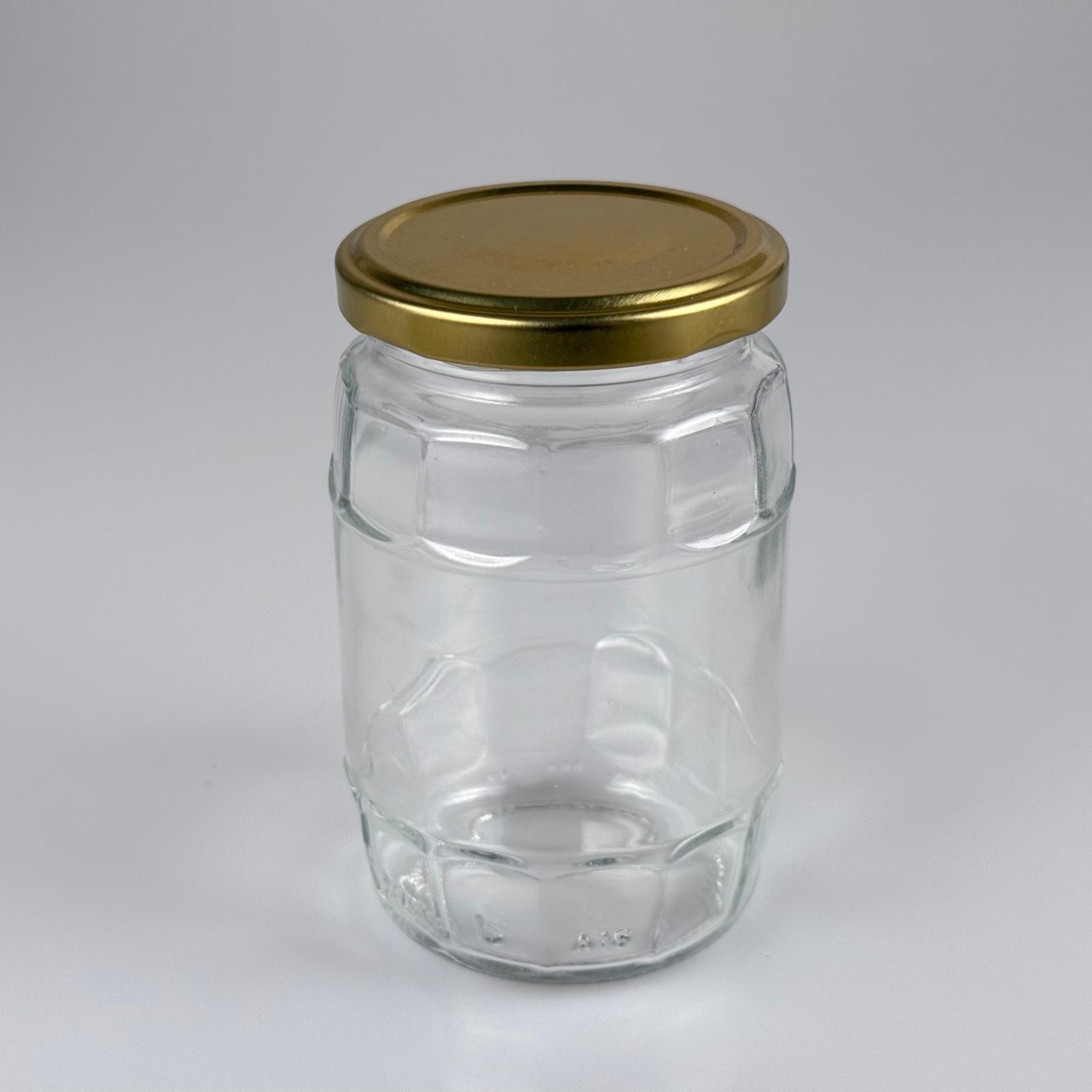 370 CC FIÇI KAVANOZ + DÜĞMELİ GOLD METAL KAPAKLI - 370 ML FIÇI TİPİ CAM KAVANOZ