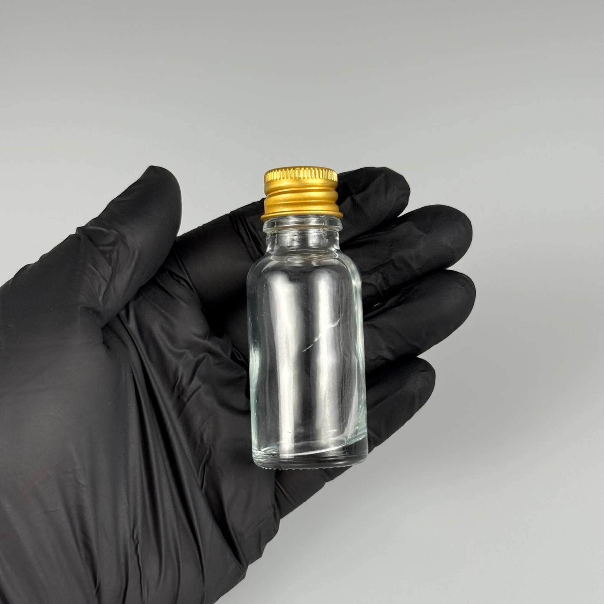 20 CC ŞEFFAF CAM ŞİŞE + KÖPÜK CONTALI GOLD ALÜMİNYUM METAL KAPAKLI + DAMLALIKLI KOLONYA TIPALI TAKIM - 20 ML ŞEFFAF CAM ŞİŞE