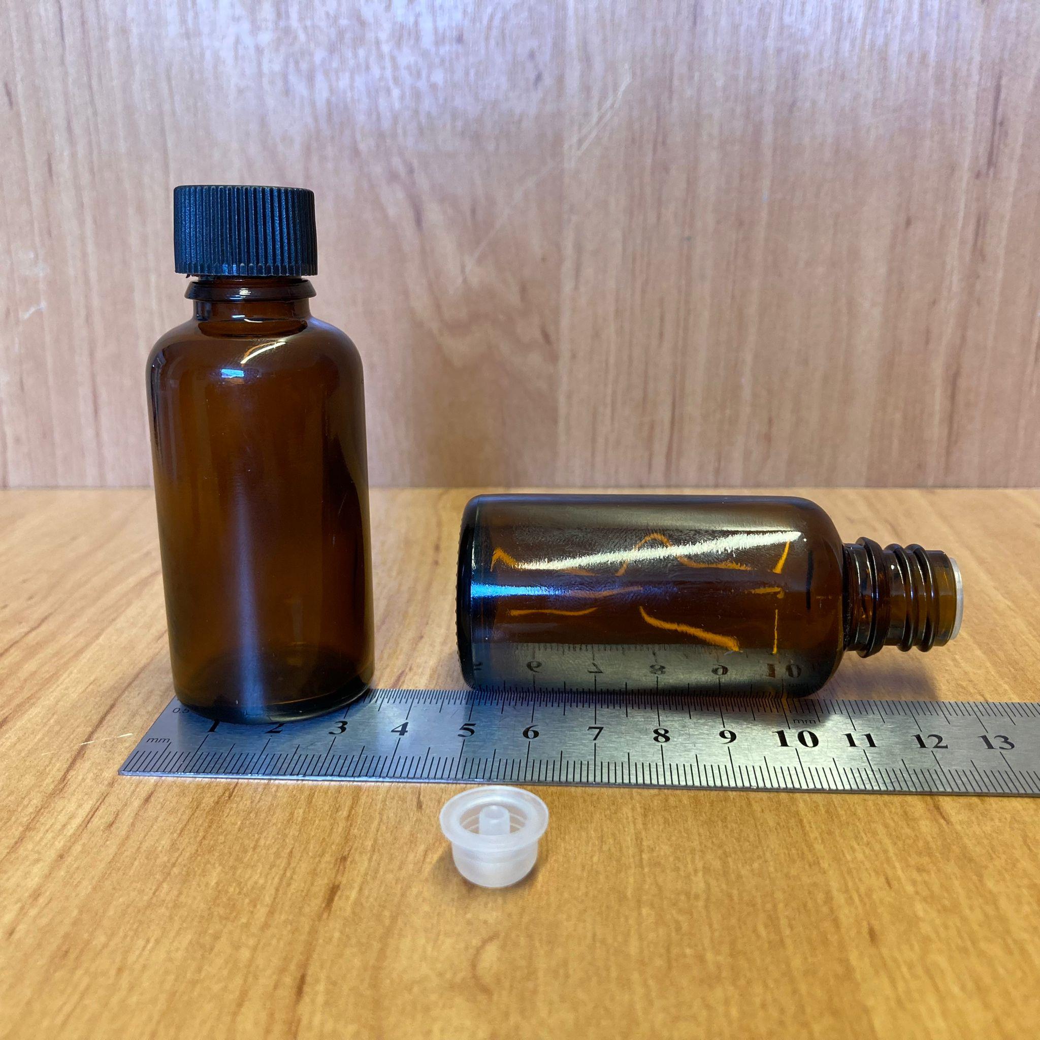 30 CC AMBER İÇTEN DAMLALIKLI - SİYAH PLASTİK KAPAKLI CAM ŞİŞE - 30 ML KOLONYA TIPALI CAM ŞİŞE