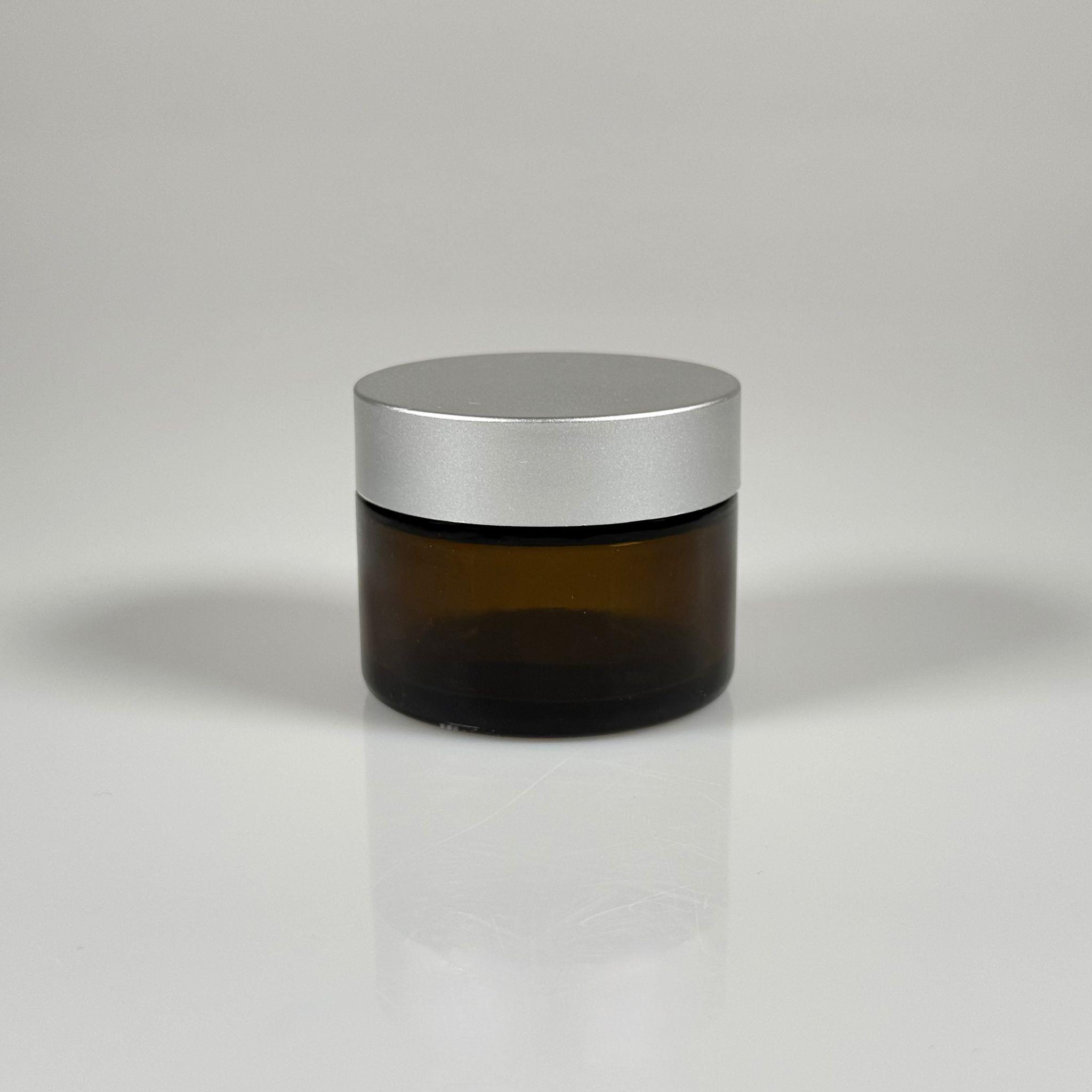50 CC CAM AMBER KREM KAVANOZU - GÜMÜŞ KAPAKLI İÇ CONTALI - 50 ML KAHVERENGİ KREM KAVANOZU - AMBER MUM KAVANOZU