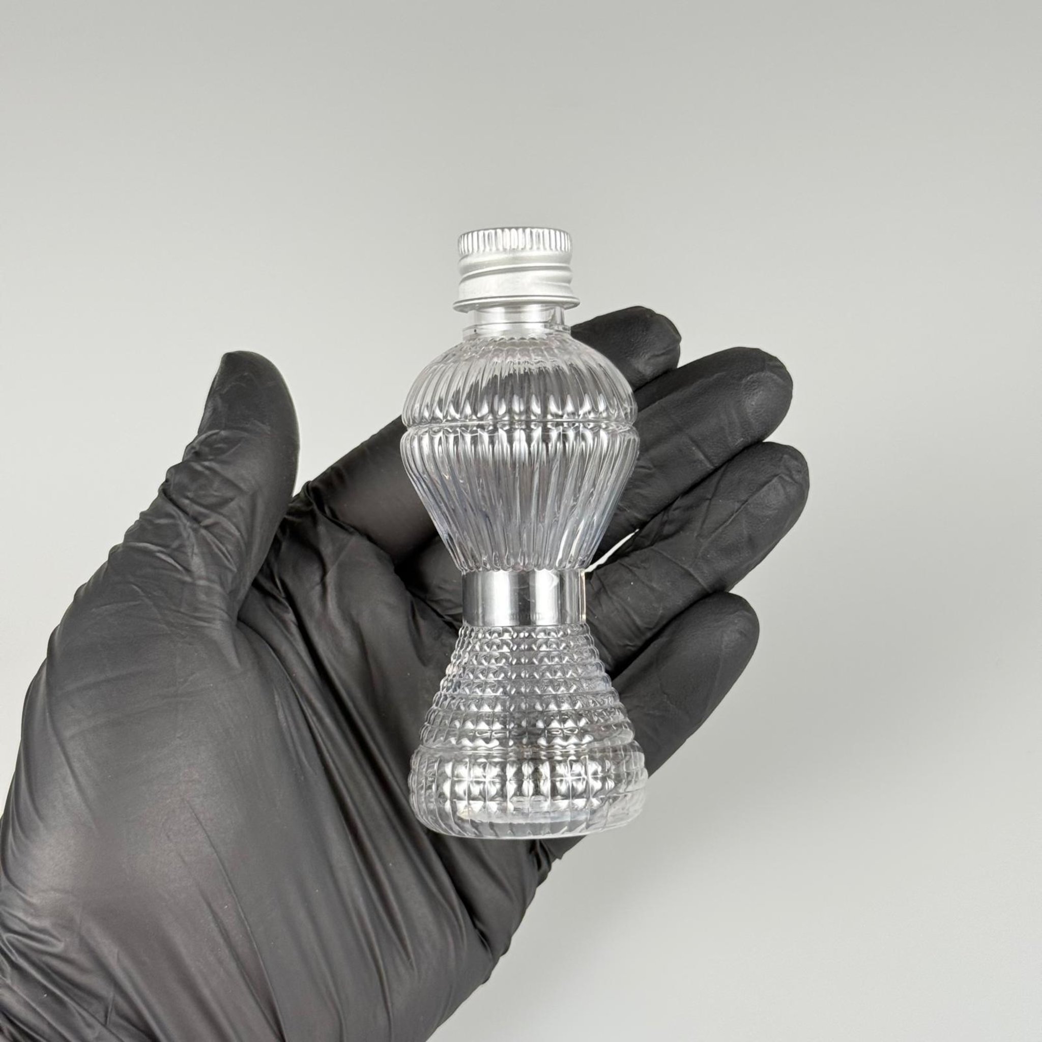 50 CC MİNİ PIRLANTA ŞİŞE + KÖPÜK CONTALI GÜMÜŞ ALÜMİNYUM METAL KAPAKLI TAKIM - 50 ML PLASTİK CAMPET ŞİŞE