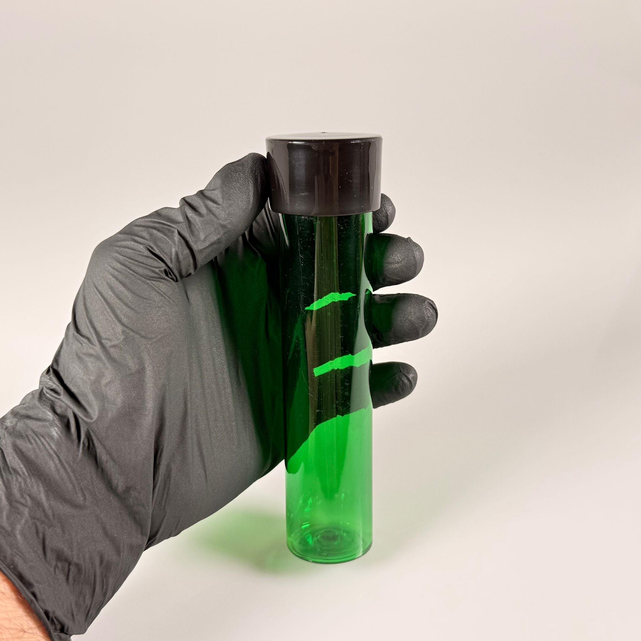 100 CC UZUN SİLİNDİR YEŞİL PET ŞİŞE (24 GR)  - SİYAH DERİN ETEKLİ KAPAKLI KOLONYA TIPALI - 100 ML BİBERİYE SUYU, LAVANTA YAĞI, SAÇ SERUM, TONİK VB İÇİN PLASTİK KOZMETİK AMBALAJLARI