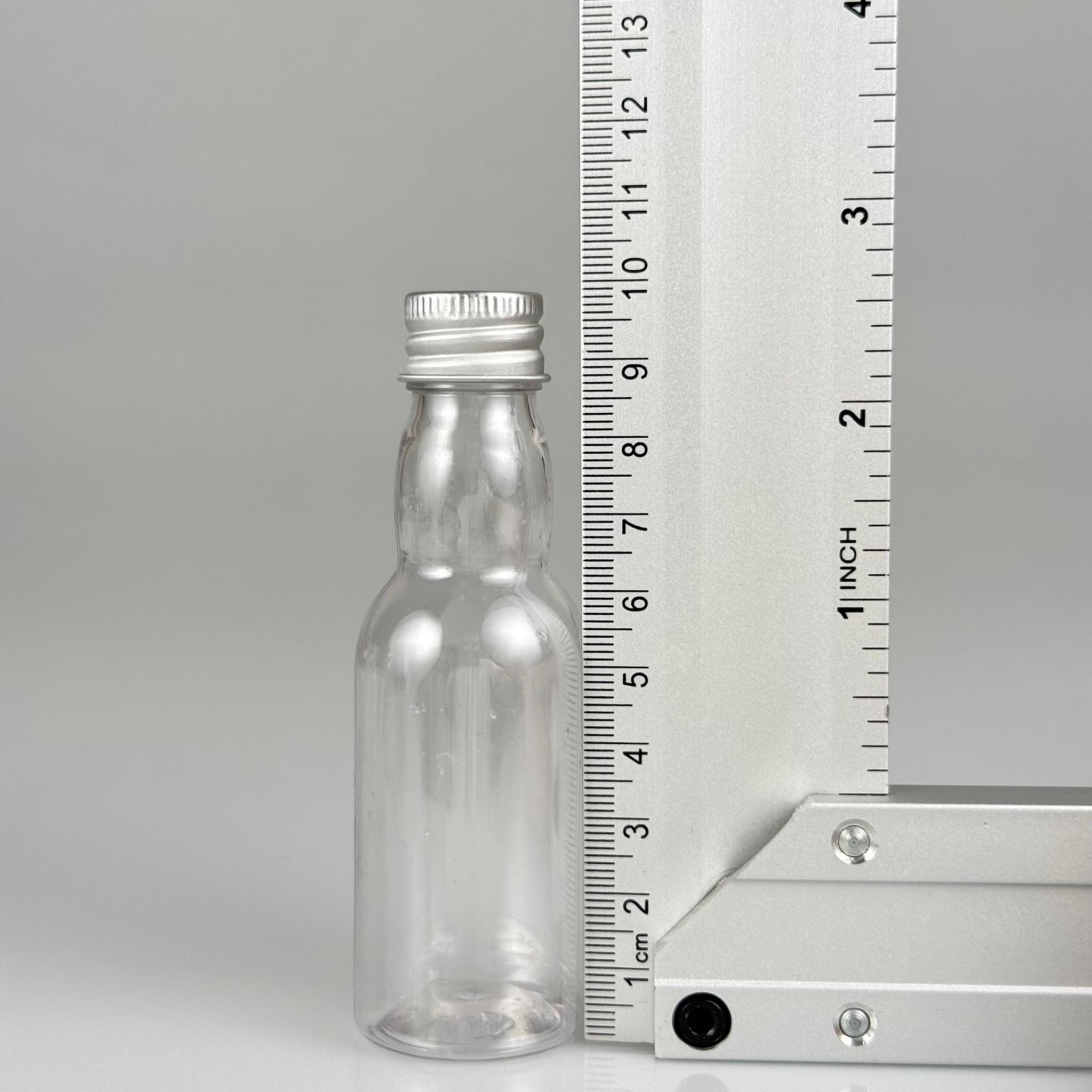 40 CC ŞEFFAF UZUN BOĞAZLI PET ŞİŞE + KÖPÜK CONTALI GÜMÜŞ ALÜMİNYUM METAL KAPAKLI + KÖR TIPALI TAKIM - 40 ML BOĞAZLI PET ŞİŞE