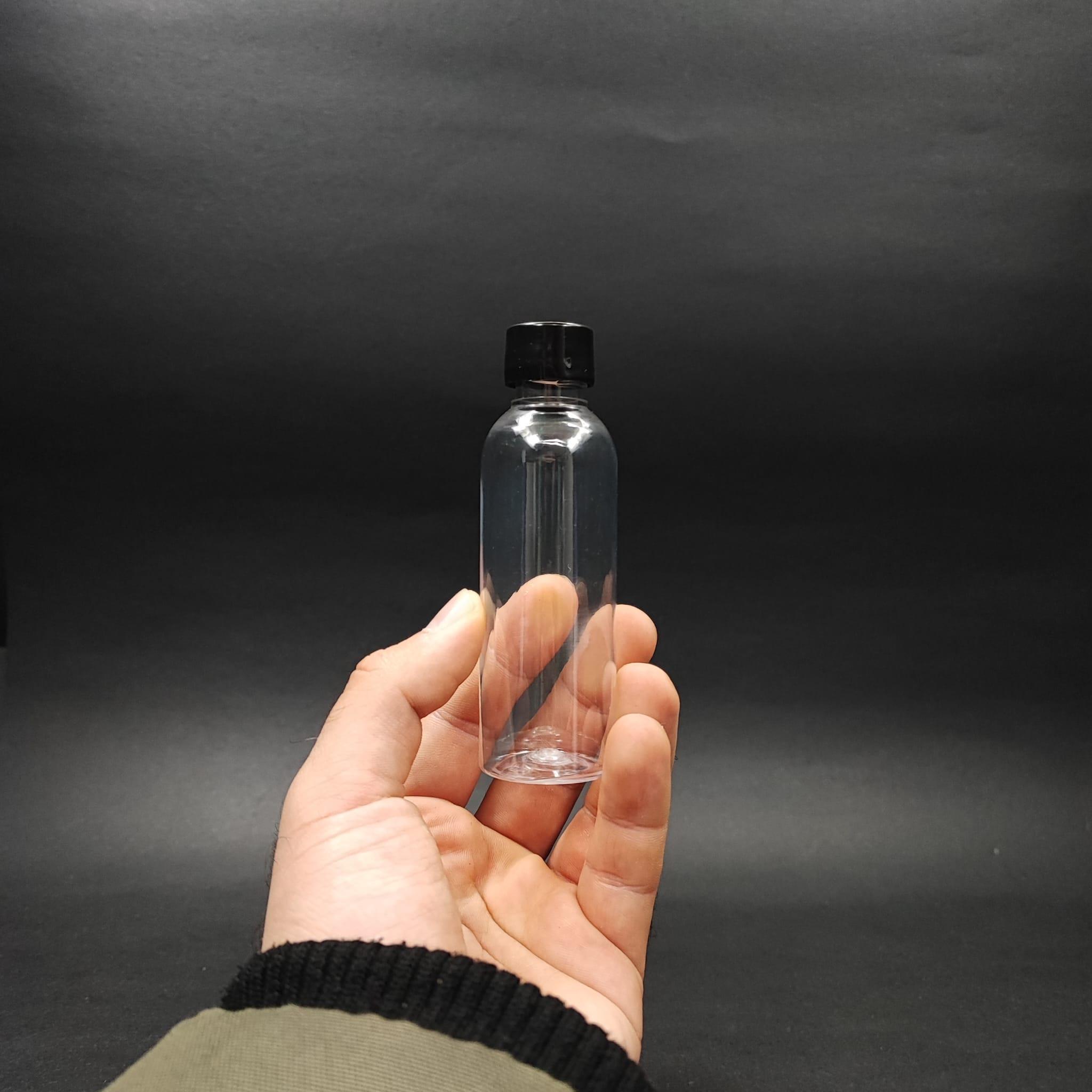 50 CC ŞEFFAF PLASTİK UZUN ŞİŞE + KENDİNDEN CONTALI SIZDIRMAZ SİYAH KAPAK - 50 ML KAPAKLI PET ŞİŞE