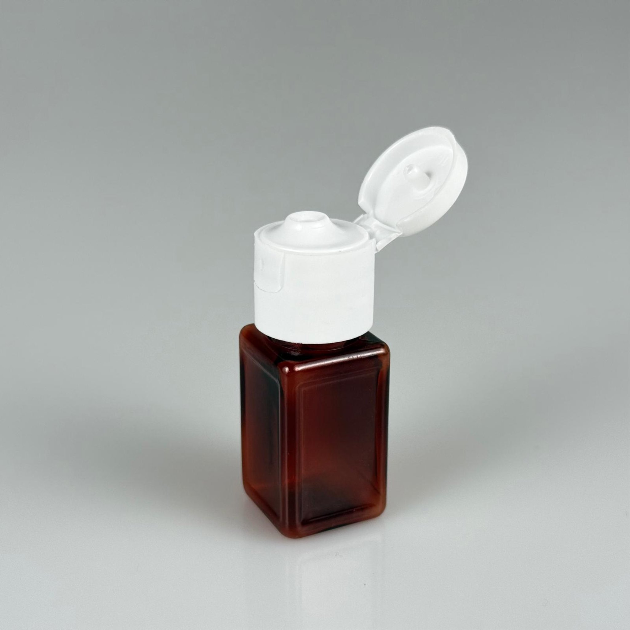 10 ML AÇILIR KAPAKLI AMBER KAHVERENGİ KARE PET ŞİŞE - 10 CC ŞEFFAF ŞİŞE + BEYAZ FLİPTOP KAPAKLI TAKIM