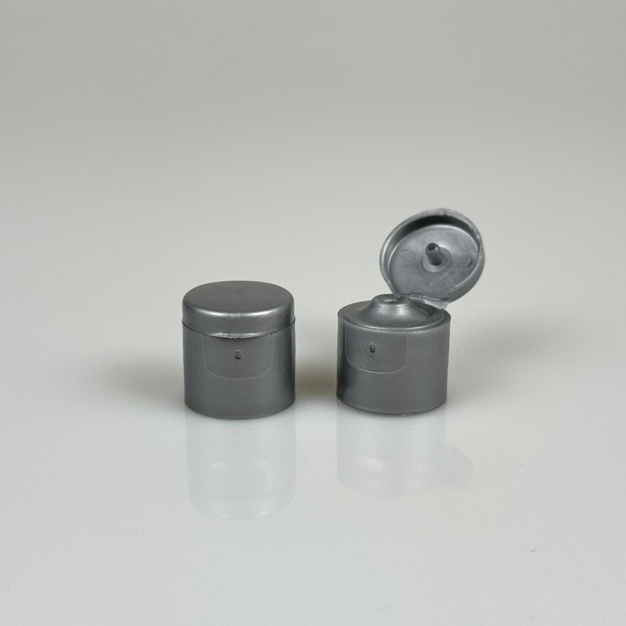 18 MM FLİPTOP KAPAK GRİ - AÇILIR KAPANIR KAPAK - AKITICILI KOLONYA DEZENFEKTAN KAPAK