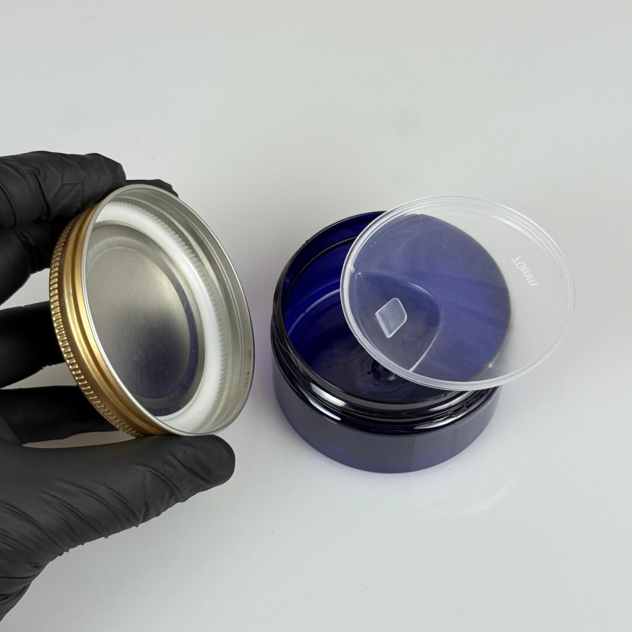 100 ML SERT PET KAVANOZ + GOLD METAL KAPAK + İÇ TIPA - 100 CC KALIN MAVİ PLASTİK KAVANOZ GOLD METAL KAPAKLI İÇ TIPALI TAKIM - KREM KAVANOZLARI