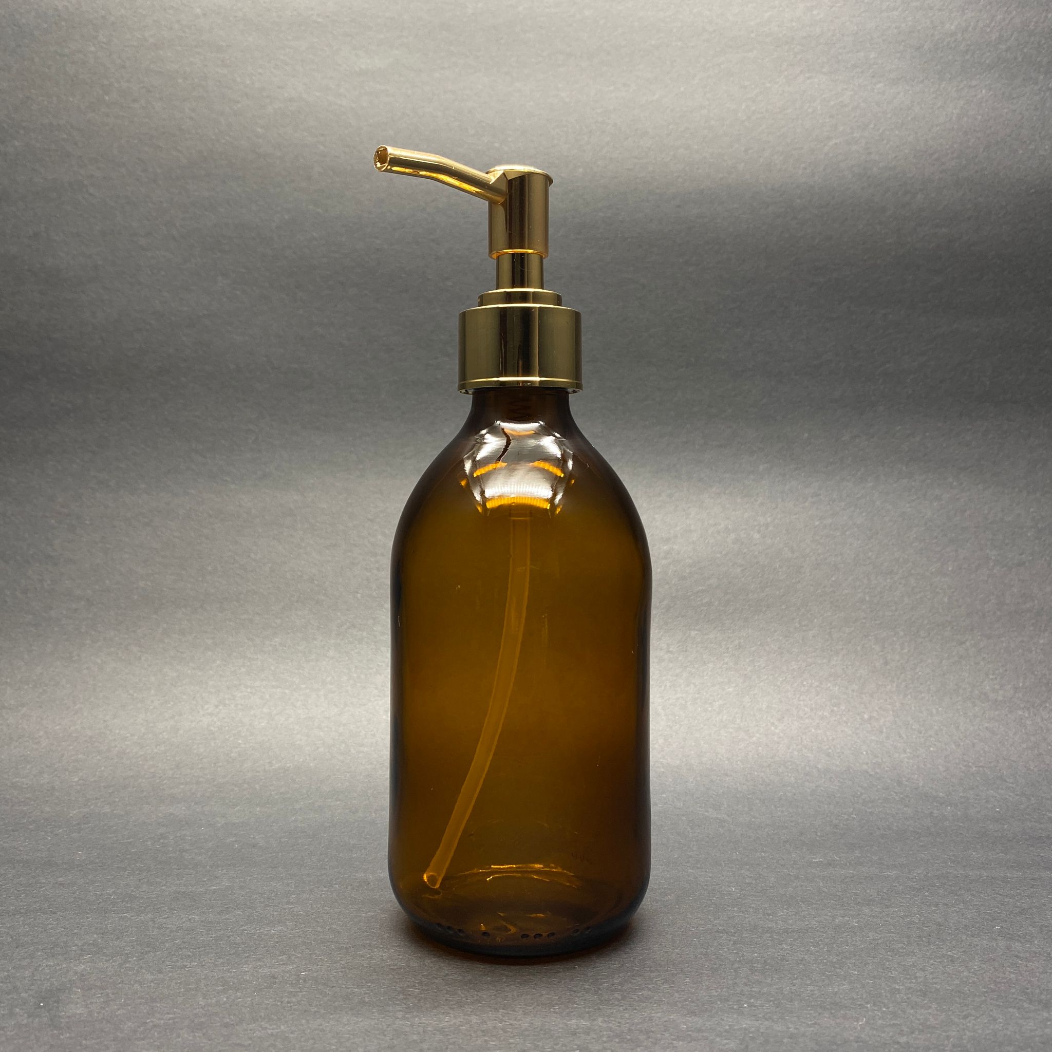 GOLD POMPALI SIVI SABUN ŞİŞESİ - 300 ML POMPALI AMBER CAM ŞİŞE