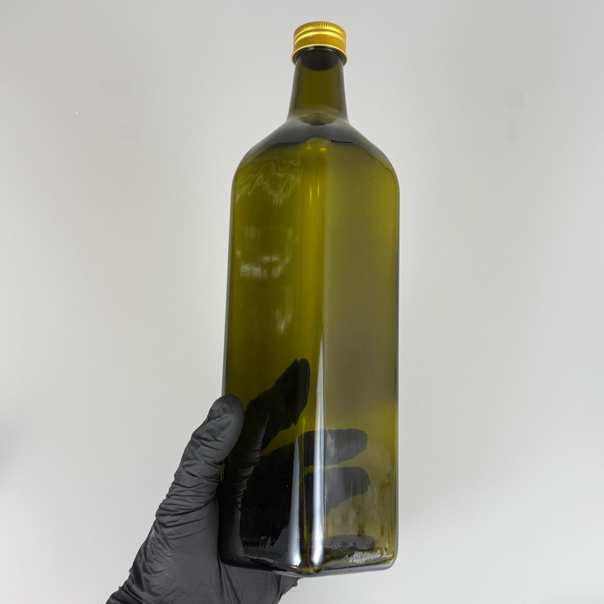 1000 CC YEŞİL MARASKA CAM ŞİŞE - GOLD METAL ALÜMİNYUM KAPAKLI - 1000 ML KÖŞELİ YAĞ ŞİŞESİ - SİRKE ŞİŞESİ