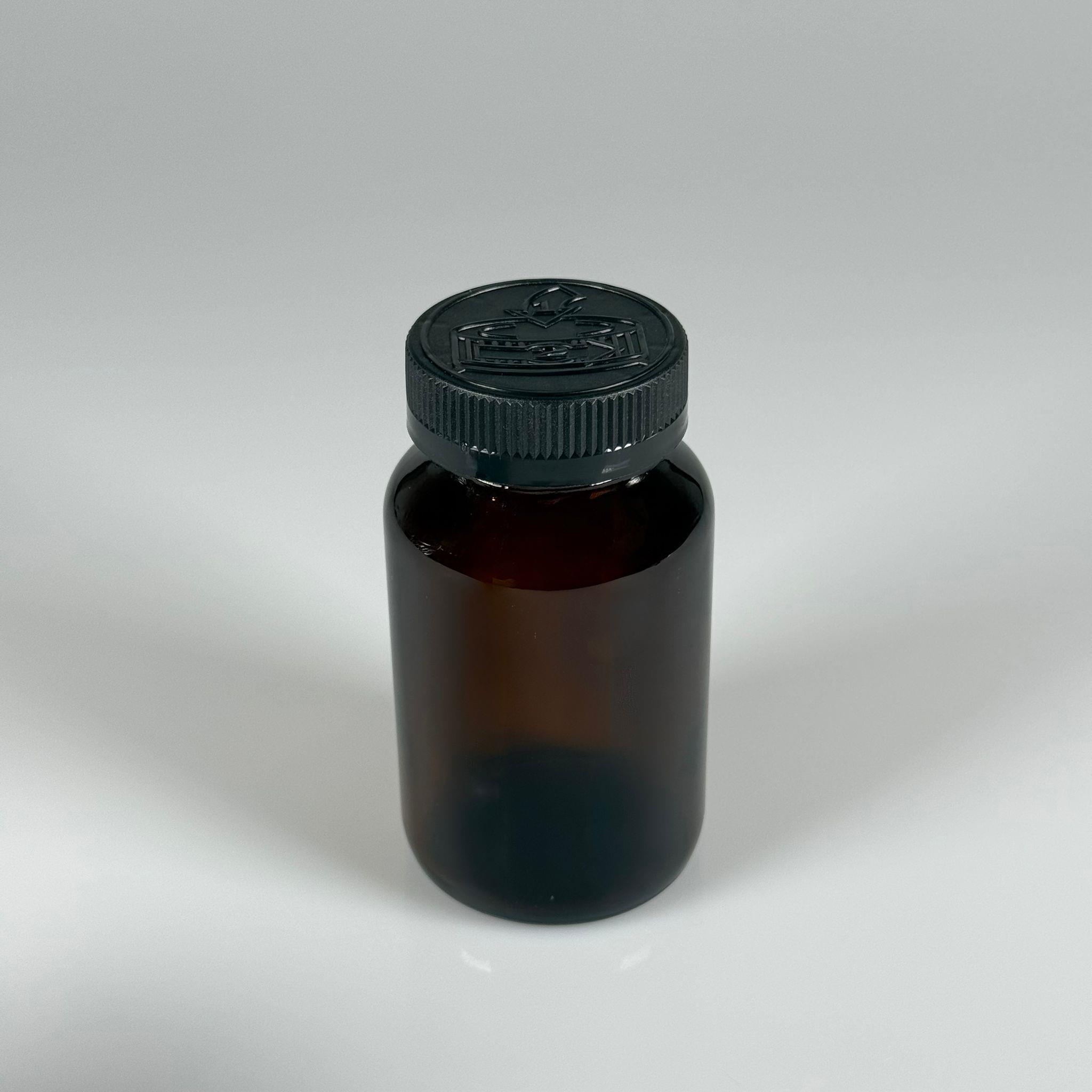 200 CC CAM KAHVERENGİ AMBER TABLET KAPSÜL ŞİŞESİ + 45 MM VİDALI ÇOCUK EMNİYET KİLİTLİ SİYAH PLASTİK KAPAK