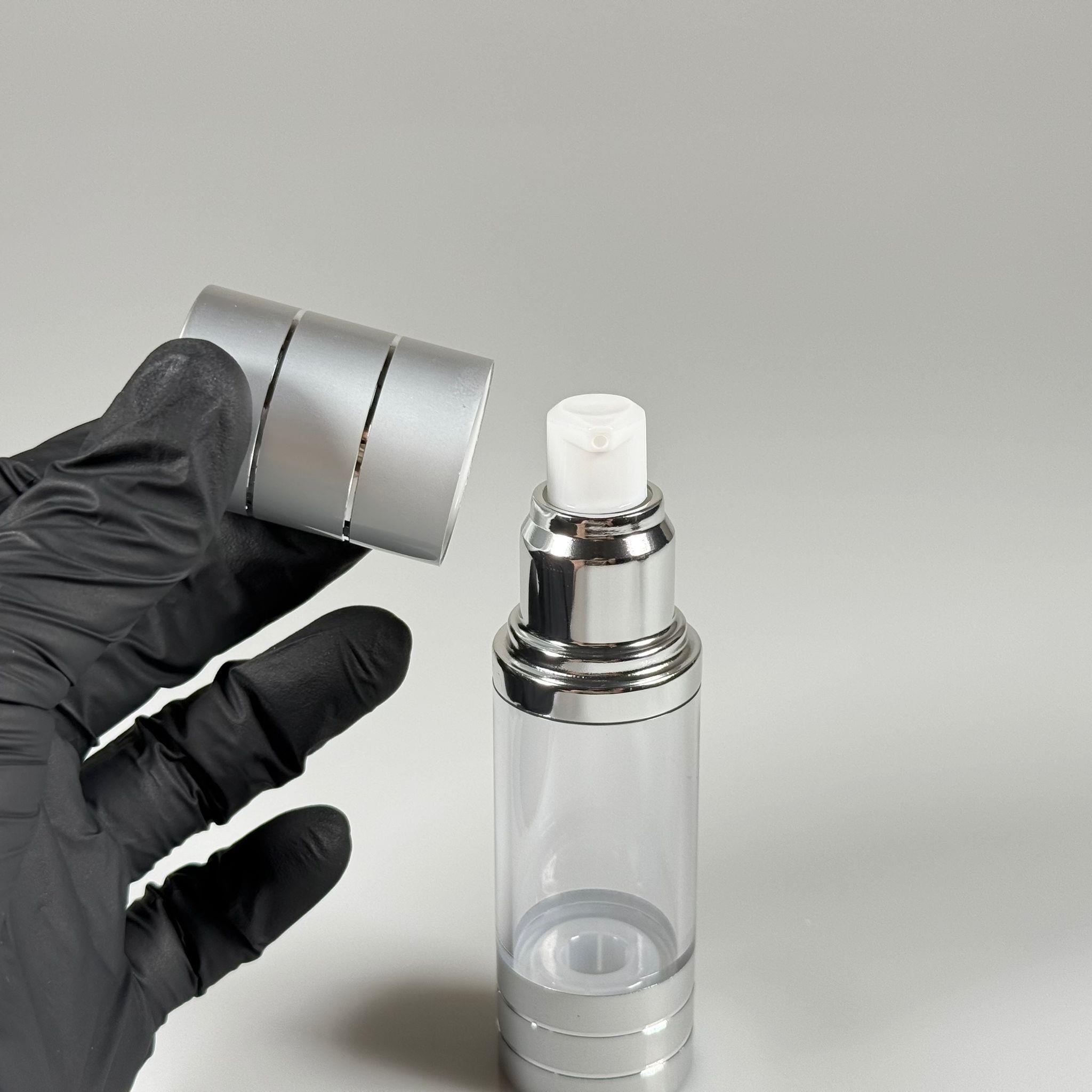 BOŞ KREM VE LOSYON ŞİŞESİ 30 ML BOŞ AİRLESS ŞİŞE - HAVASIZ POMPALI GÜMÜŞ ÜSTÜ YALDIZLI AİRLESS ŞİŞE