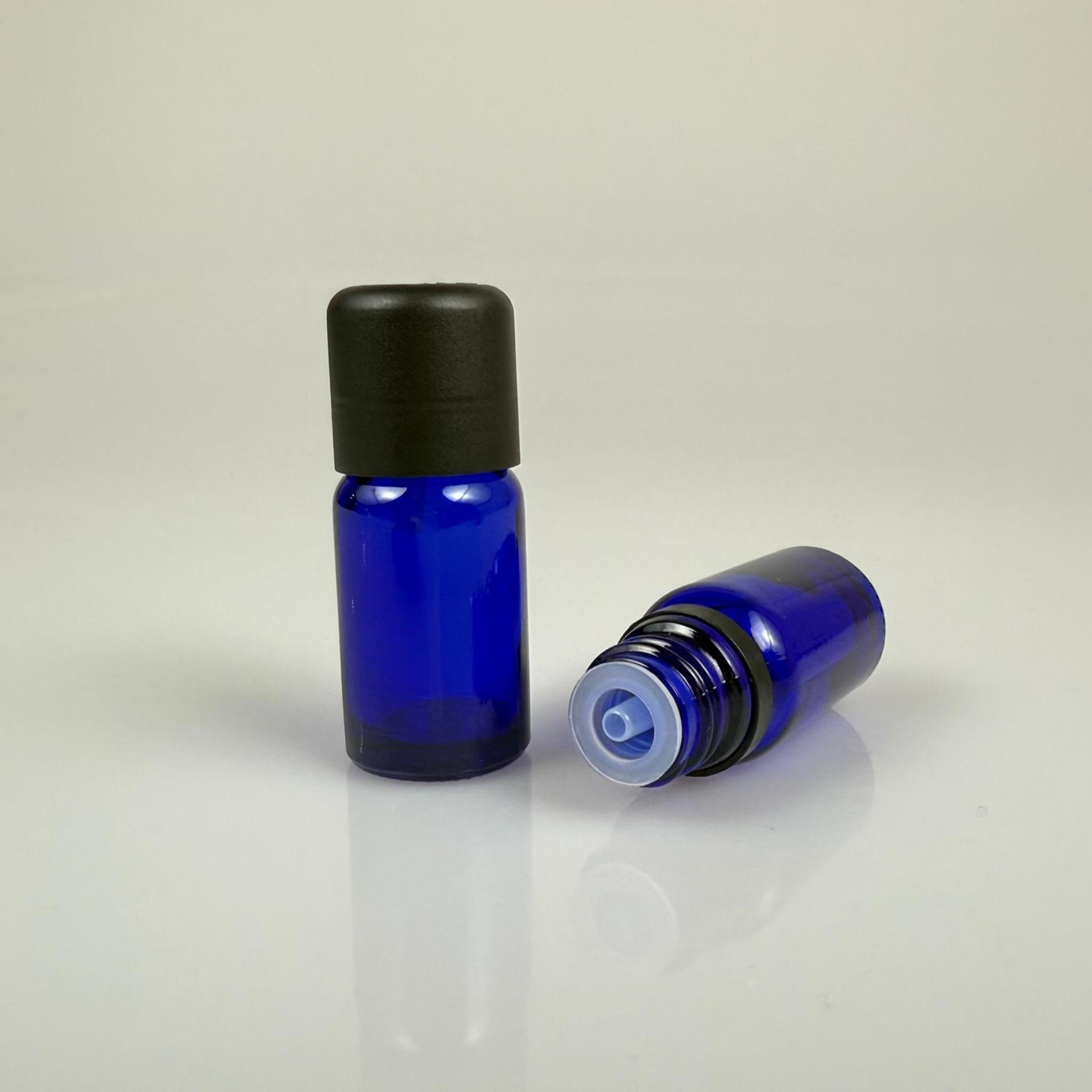 10 CC MAVİ CAM ŞİŞE + İÇTEN DAMLALIKLI ÇOCUK KİLİTLİ SİYAH KAPAK - MAVİ 10 ML KİLİT KAPAKLI DAMLATMALI ŞİŞE