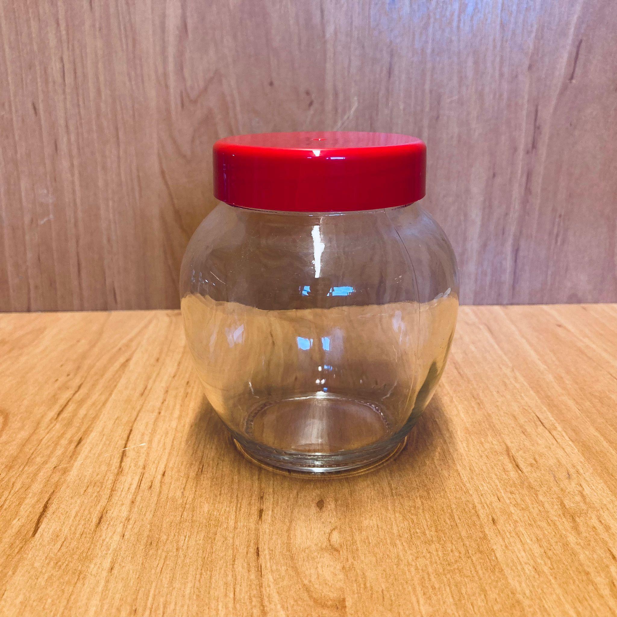370 CC YUMURTA KAVANOZ - PLASTİK KIRMIZI KAPAKLI - 370 ML YUMURTA TİP CAM KAVANOZ
