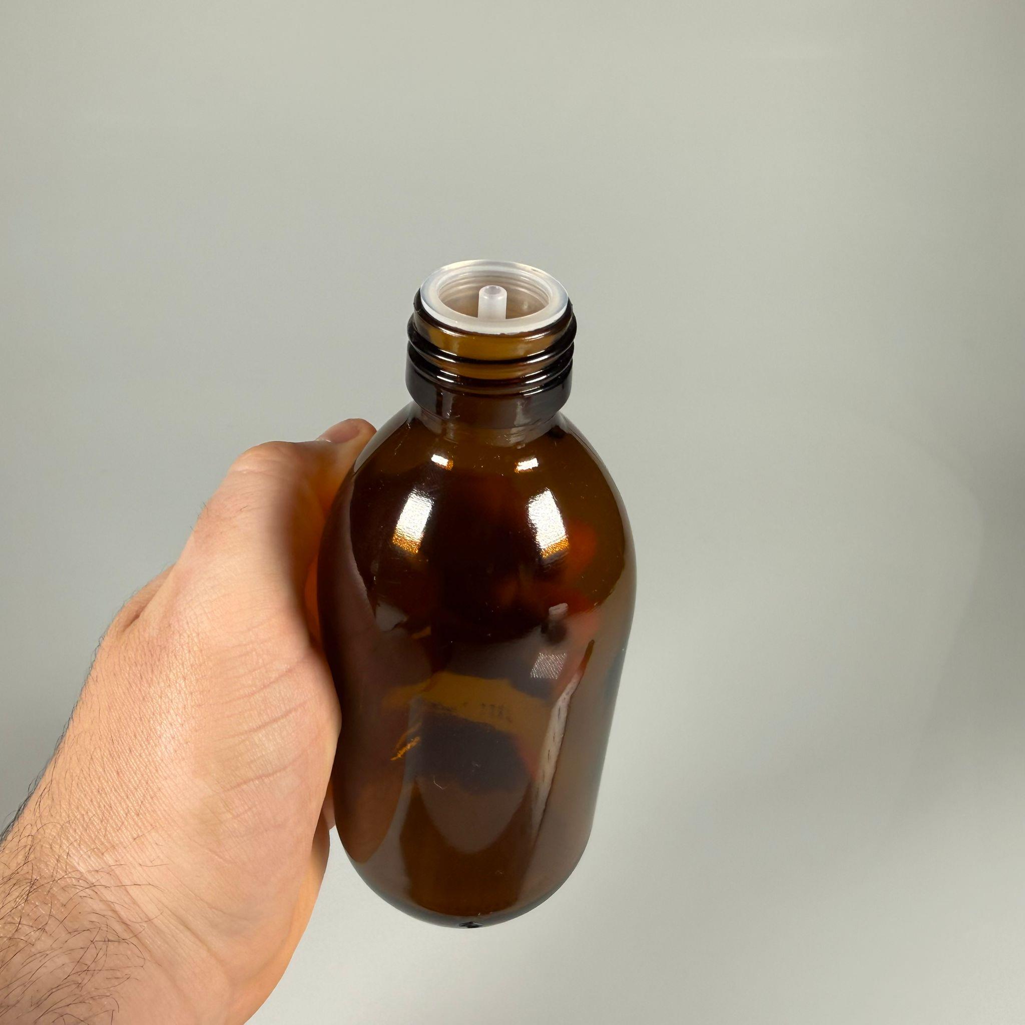 250 ML DOLUMU KOLAY, GENİŞ AĞIZLI İÇTEN DAMLALIKLI ŞİŞE (28 MM AĞIZ)  - 250 CC SİYAH CONTALI KAPAKLI İÇTEN DAMLALIKLI CAM ECZA ŞİŞESİ - AMBER KAHVERENGİ
