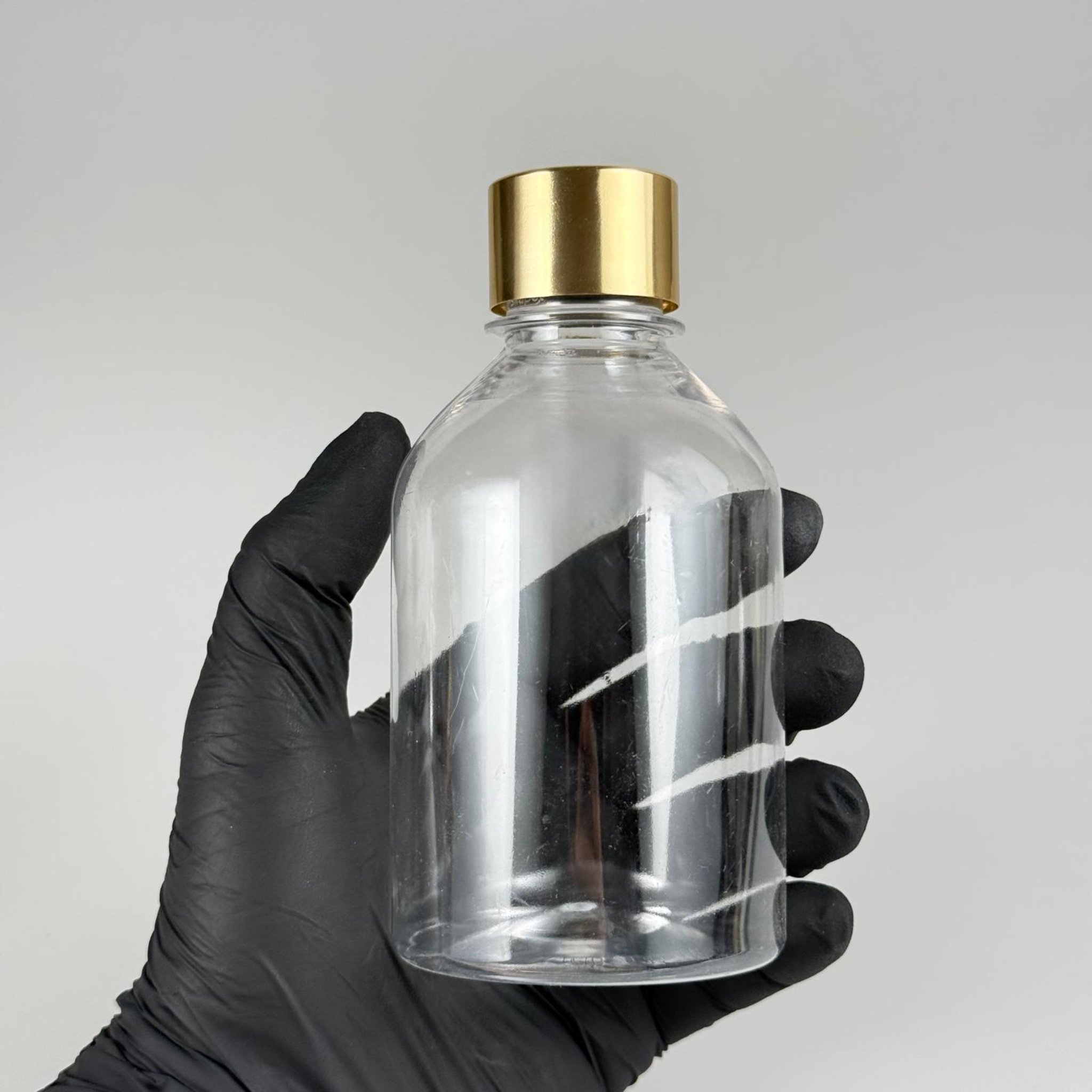 250 CC TOMBUL MODEL ŞEFFAF PET ŞİŞE + ALÜMİNYUM KAPLAMALI GOLD KAPAKLI TAKIM - 250 ML PET ŞİŞE