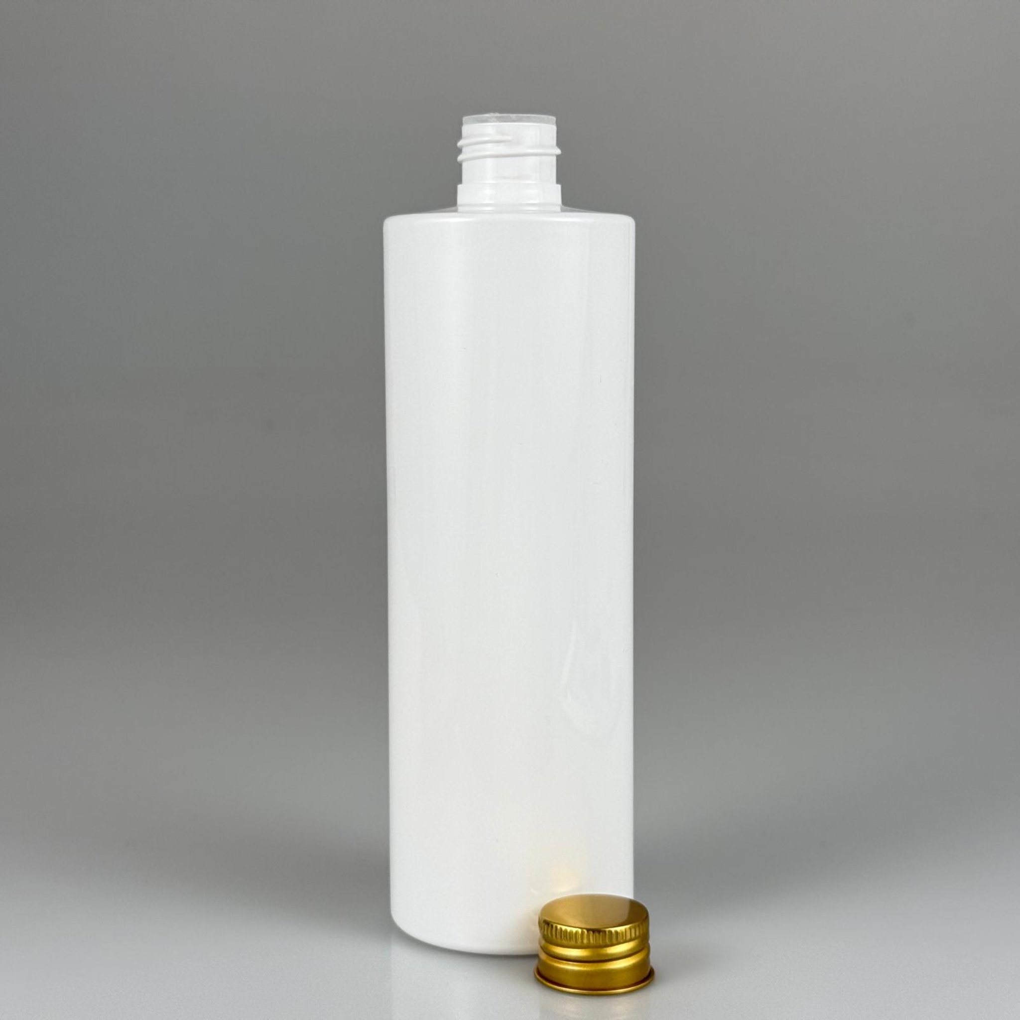 400 CC BEYAZ KÜT BOYUNLU SİLİNDİR PET ŞİŞE (30 GR - 24 AĞIZ ) + KÖPÜK CONTALI GOLD METAL ALÜMİNYUM KAPAKLI + KOLONYA TIPALI TAKIM - 400 ML  KAPAKLI BEYAZ PLASTİK ŞİŞELER