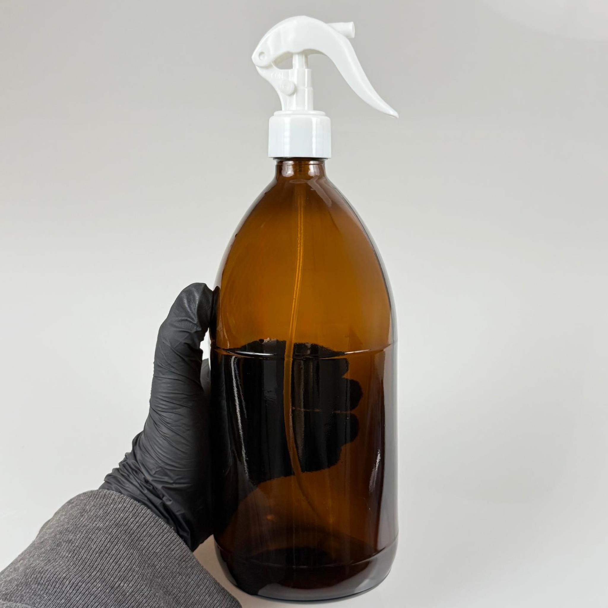 1000 CC AMBER TOMBUL ÖZEL SERİ CAM ŞİŞE - BEYAZ TRİGER SPREYLİ (DUMAN ŞEKLİNDE PÜSKÜRTÜR) - 1000 ML CAM ECZA ŞİŞESİ - KAHVERENGİ