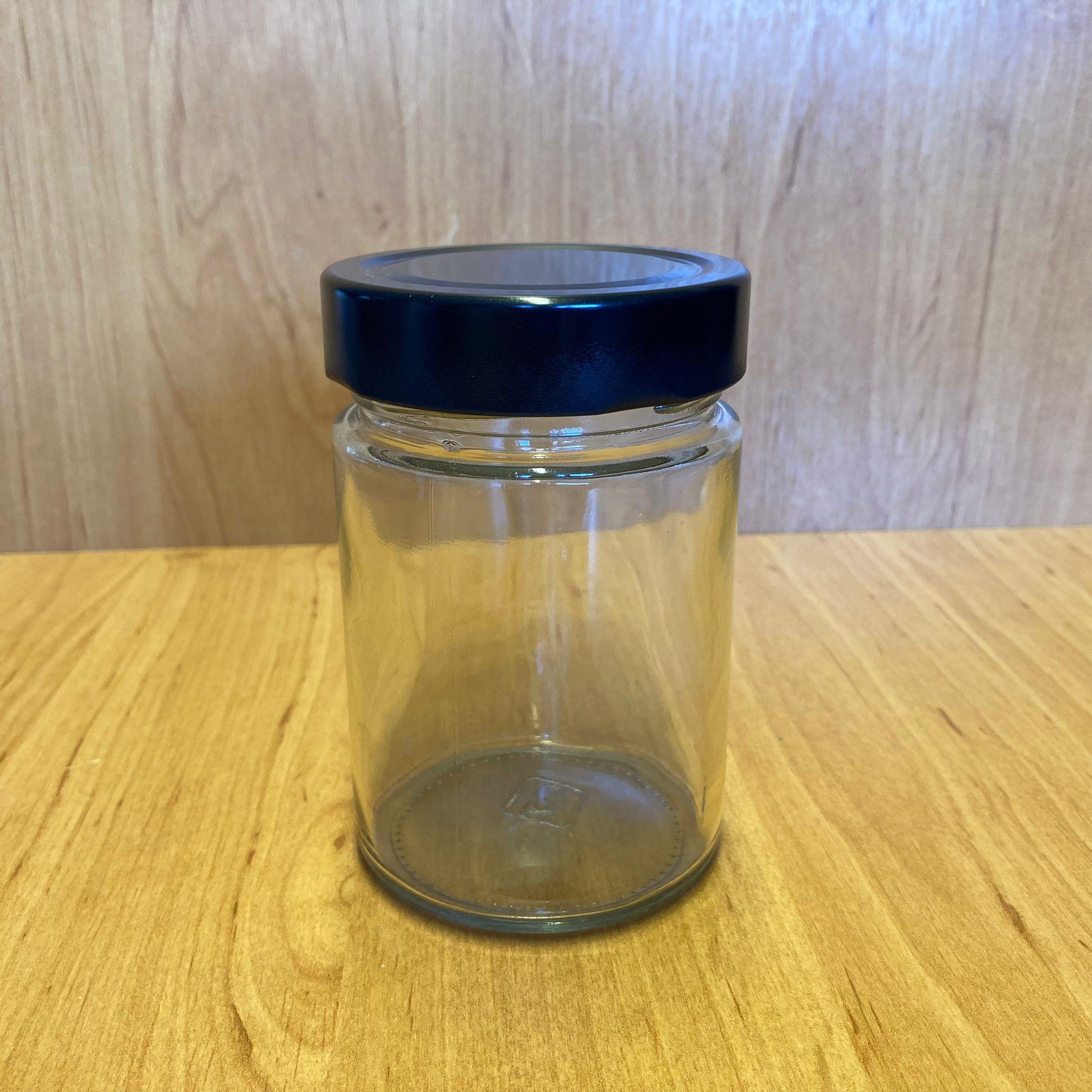 350 CC ALMAN KAVANOZ - SİYAH METAL KAPAKLI - 350 ML DERİN KAPAKLI CAM KAVANOZ