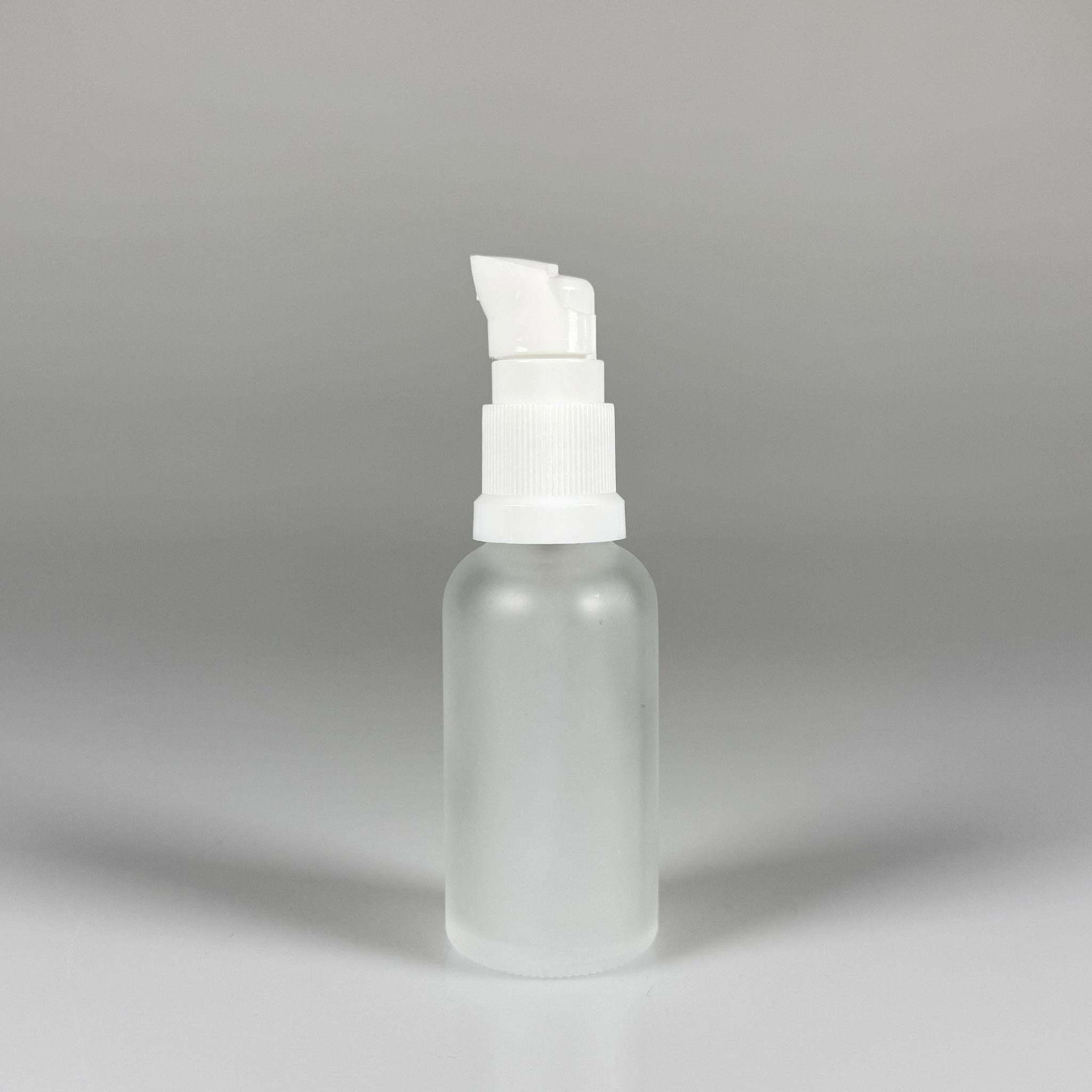 30 CC BUZLU CAM ŞİŞE - SIZDIRMAZ ETEKLİ BEYAZ LOSYON POMPALI TAKIM - 30 ML LOSYON ŞİŞESİ - YAĞ, KREM GİBİ YOĞUN KIVAMLI SIVILAR İÇİN CAM AMBALAJ