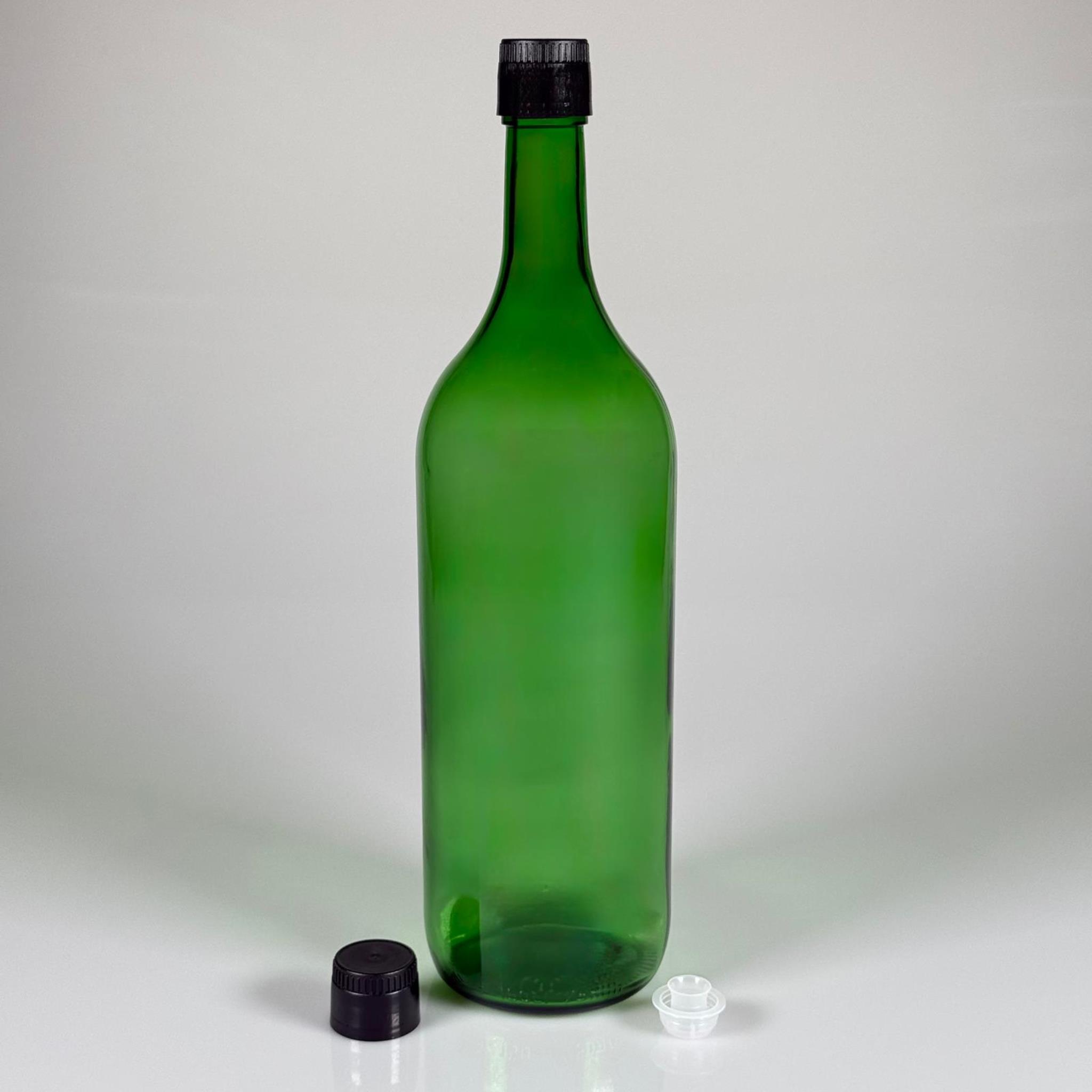 1500 CC CAM ŞİŞE YEŞİL - SİYAH AKITICILI DROP STOP KAPAKLI - 1500 ML CAM ŞİŞE - 1,5 LT CAM ŞİŞE