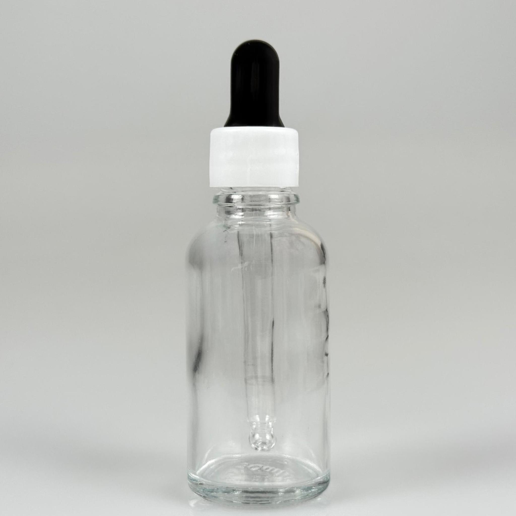30 CC ŞEFFAF CAM DAMLALIKLI ŞİŞE - SİYAH EMZİK + BEYAZ DÜZ KAPAK + CAM PİPET TAKIM - 30 ML DAMLALIKLI ŞİŞE SETİ