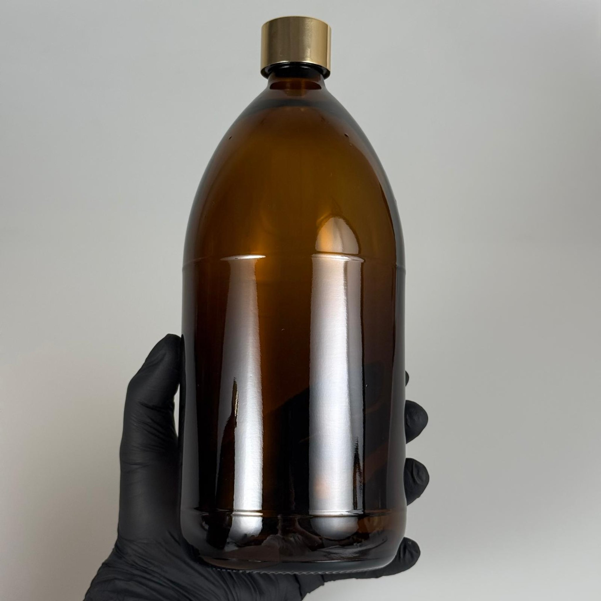 1000 CC AMBER CAM ŞİŞE + ALÜMİNYUM KAPLAMALI GOLD KAPAKLI + KÖR TIPALITAKIM - 1000 ML KAHVERENGİ CAM ŞİŞE