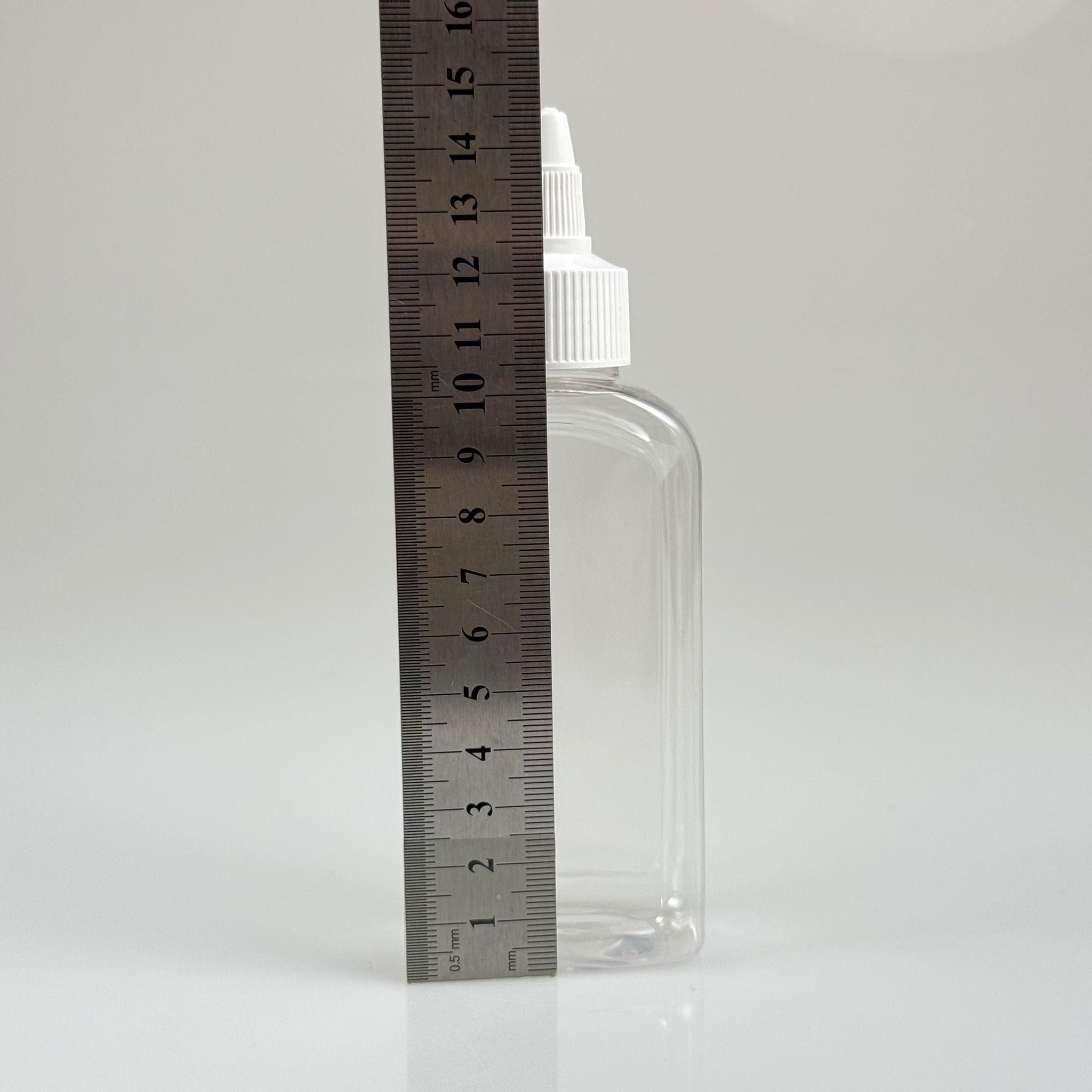 YAĞ, SOS, ACI SOS, SİRKE, SRIRACHA, MÜREKKEP, TUTKAL AKITICI VB BOŞ ŞİŞELERİ - BEYAZ SİVRİ TWİST AKITICI KAPAK + 140 ML YASSI KÖŞELİ SERT PET PLASTİK ŞİŞE TAKIM