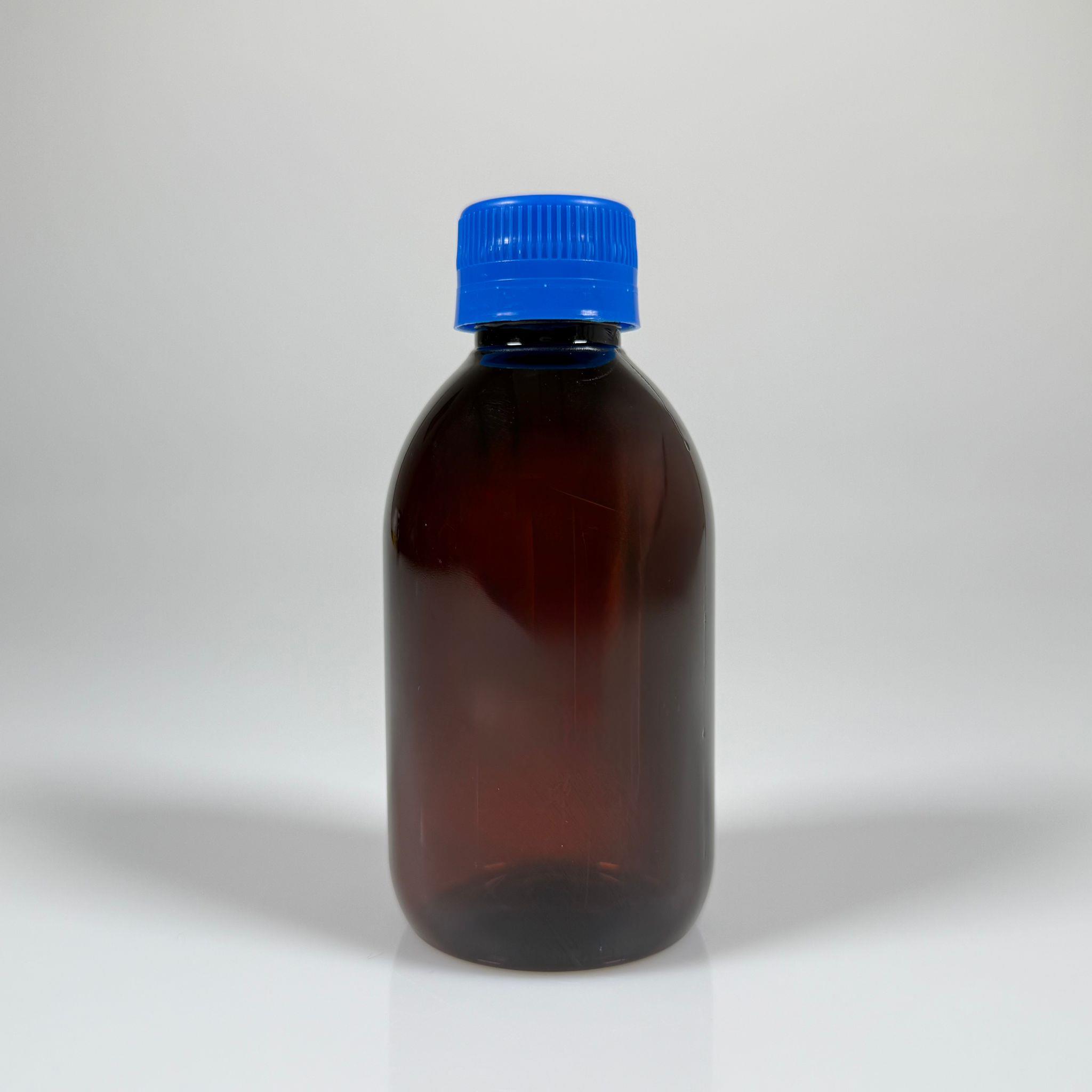 200 CC AMBER PET ECZA ŞİŞESİ - MAVİ KİLİTLİ CONTALI KAPAKLI  - 200 ML KAHVERENGİ PLASTİK ŞURUP ŞİŞESİ (21 GR) - boş ağız gargara şişesi