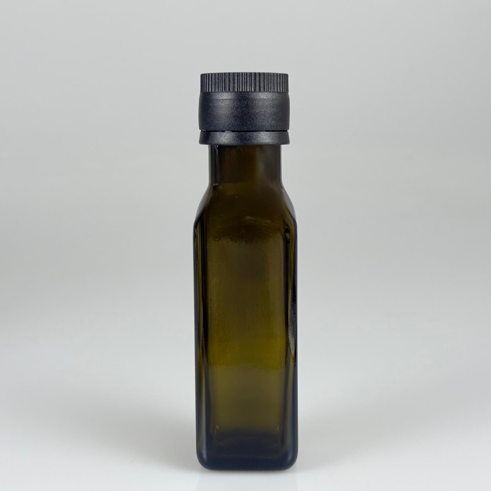 100 CC MARASKA CAM ŞİŞE KOYU YEŞİL (31 MM AĞIZ) - BİLYELİ SİYAH KİLİTLİ KAPAKLI - 100 ML  KÖŞELİ KARE MARASCA YAĞ VE SOS ŞİŞELERİ