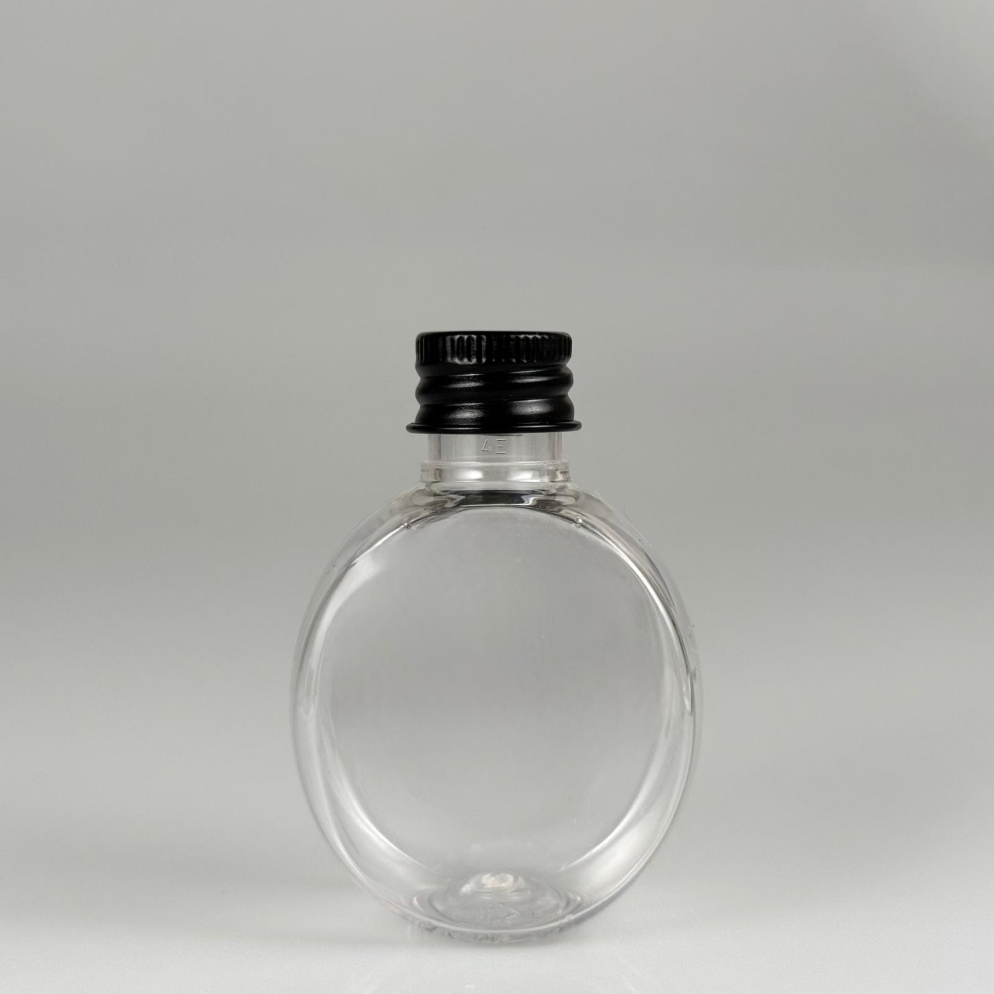 40 CC YUVARLAK TOP PET ŞİŞE - KÖPÜK CONTALI SİYAH ALÜMİNYUM METAL KAPAKLI TAKIM - 40 ML ŞEFFAF PET ŞİŞE
