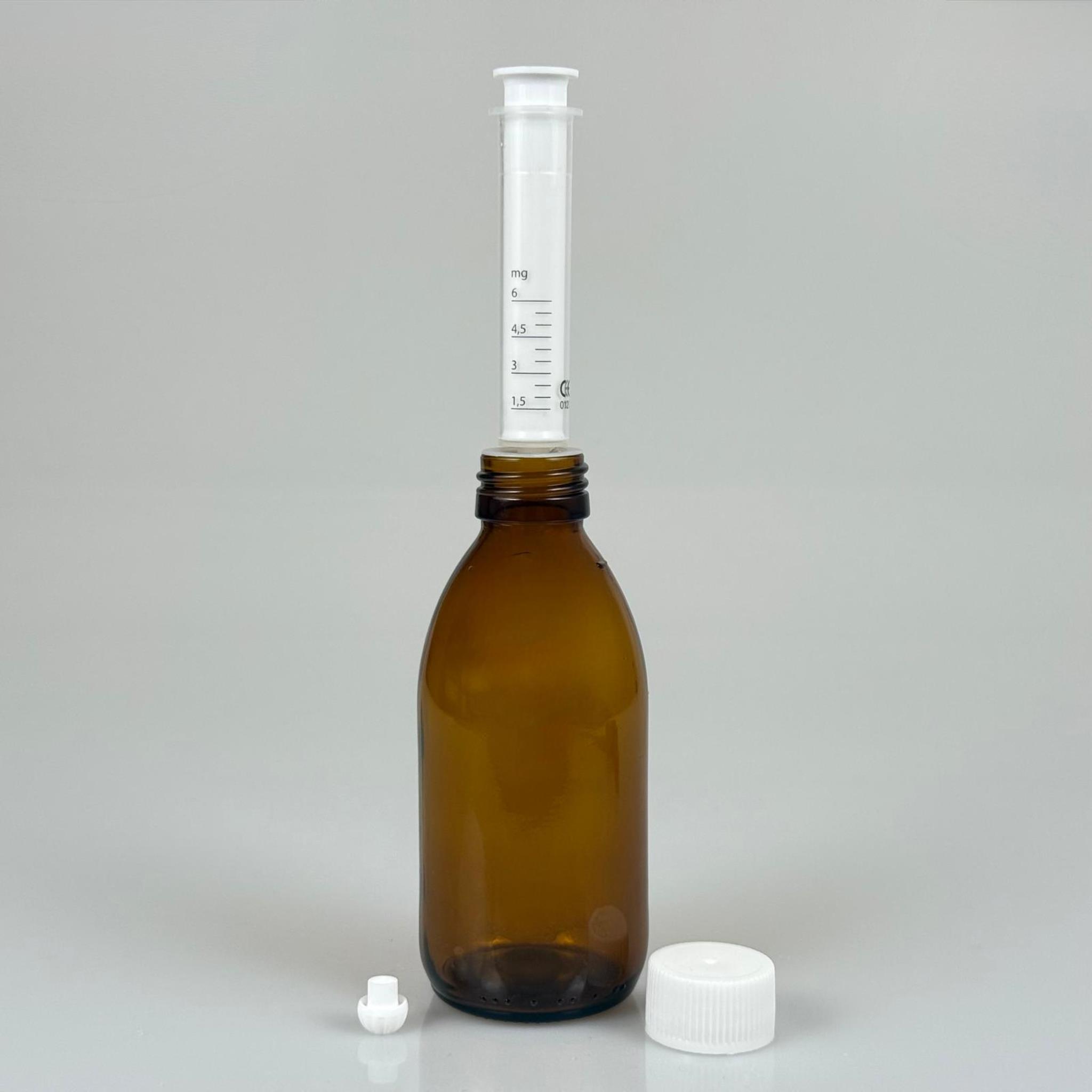 200 ML CAM ECZA ŞİŞESİ + 6 ML DOZAJ PİPETİ + DOZAJ TIPASI + CONTALI PLASTİK KAPAK TAKIM