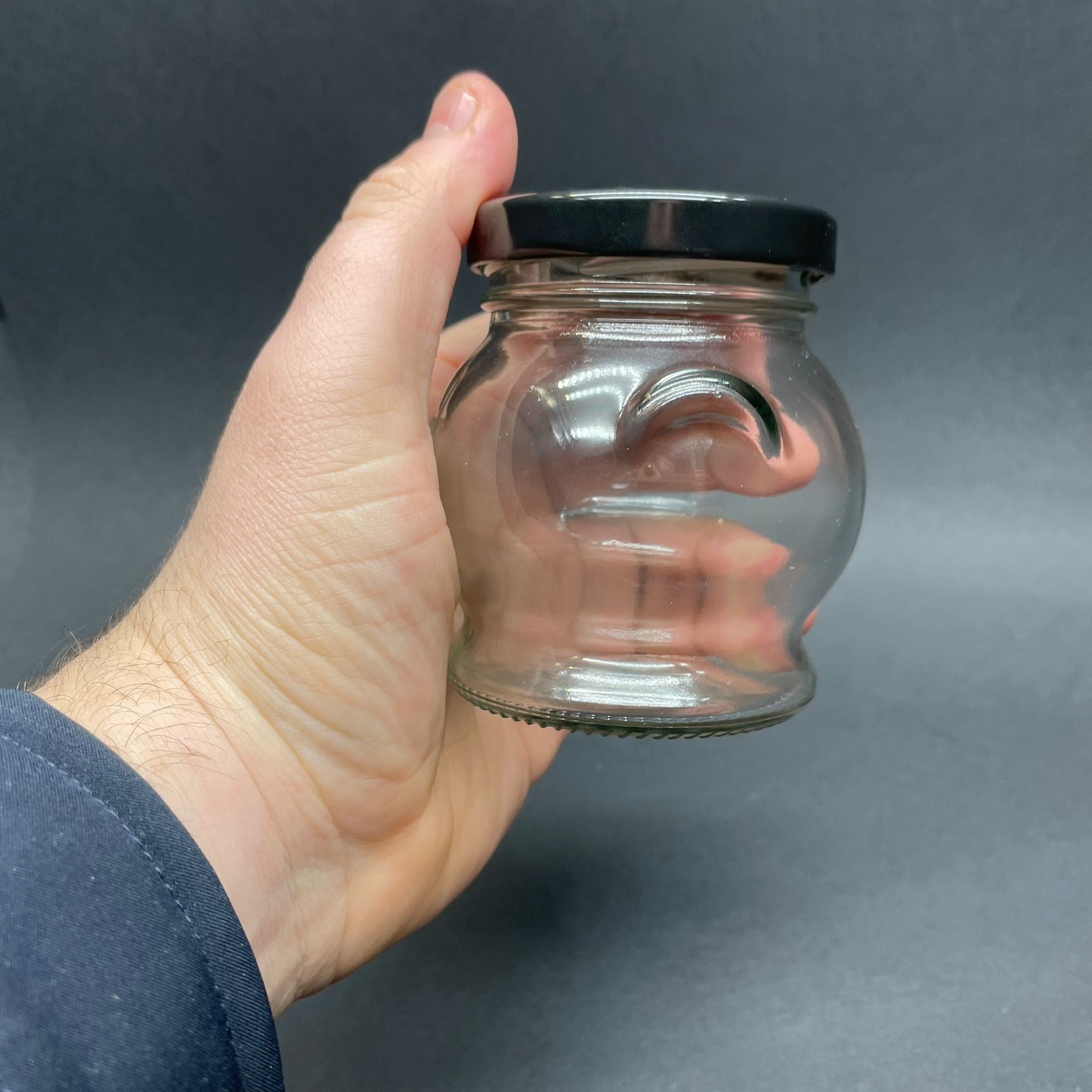 200 CC KULPLU TOMBUL CAM KAVANOZ- SİYAH METAL KAPAKLI - 200 ML KÜRE KAVANOZ