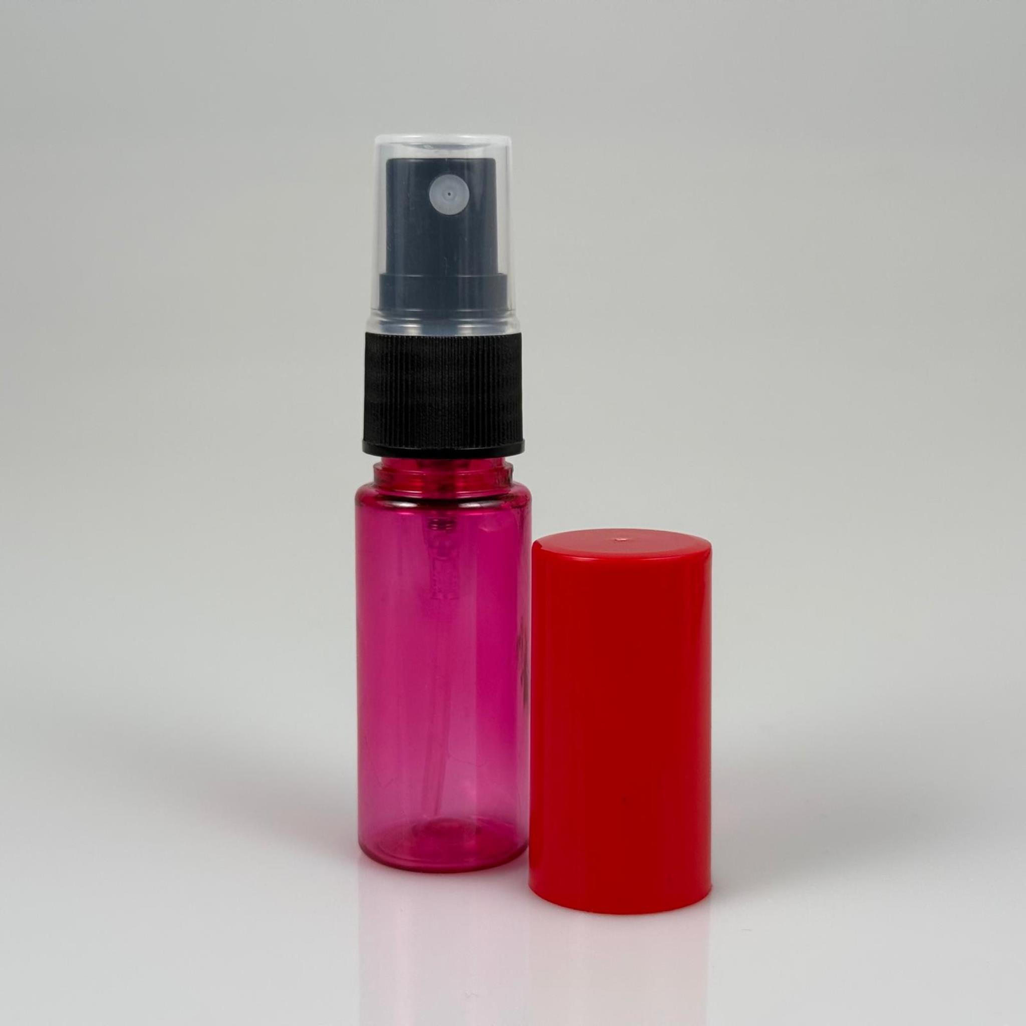 15 CC PEMBE PARFÜM ŞİŞESİ PLASTİK - SİYAH SPREY + KIRMIZI KAPAK - 15 ML PARFÜM ŞİŞESİ PET