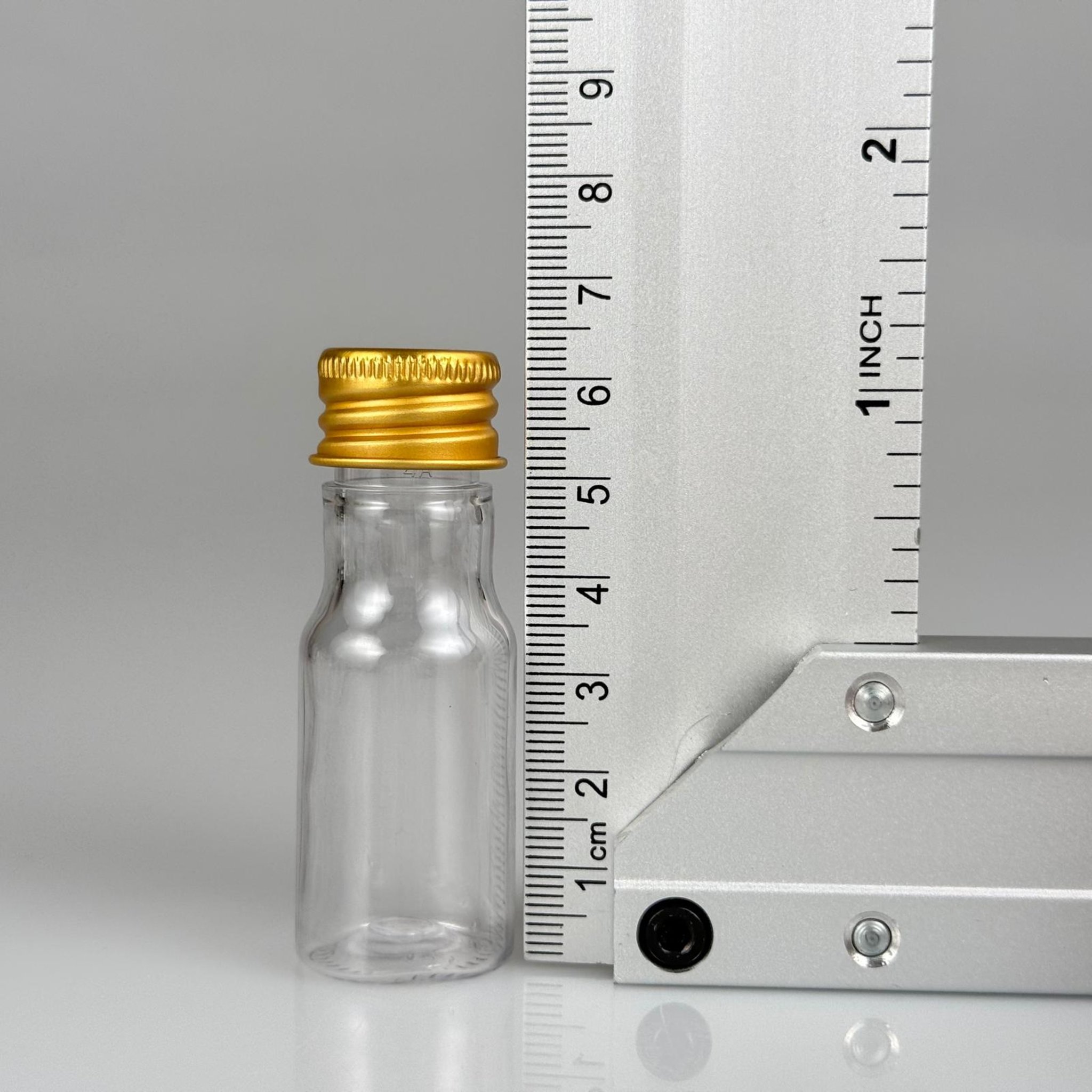 10 CC ŞEFFAF PET ŞİŞE + KÖPÜK CONTALI GOLD ALÜMİNYUM METAL KAPAKLI + KÖR TIPALI TAKIM - 10 ML PLASTİK ŞİŞE (SİLME 15 CC)
