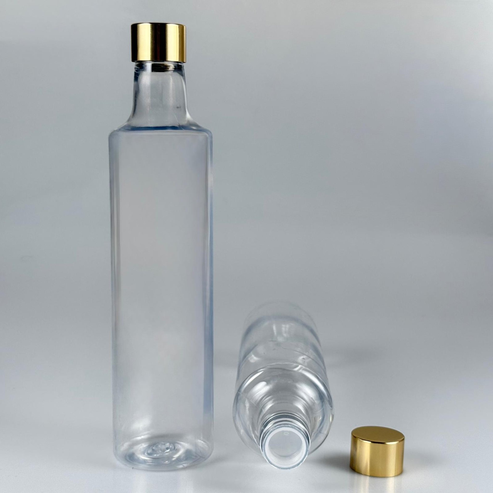 500 CC DORİKA SİLİNDİR PET ŞİŞE + ALÜMİNYUM KAPLAMALI GOLD KAPAKLI + KÖR TIPALI TAKIM - 500 ML DORİKA PLASTİK ŞİŞE