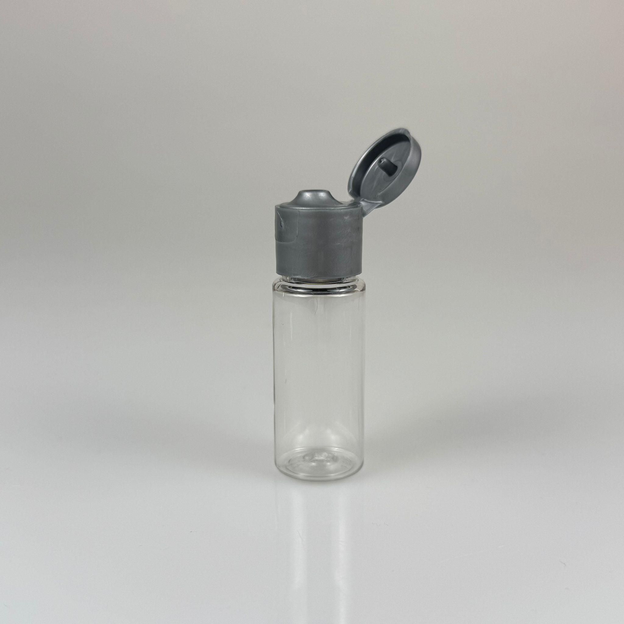 15 CC SİLİNDİR PET ŞİŞE + GRİ FLİPTOP KAPAK - 15 ML PROMOSYON KOLONYA İÇİN BOŞ ŞİŞE