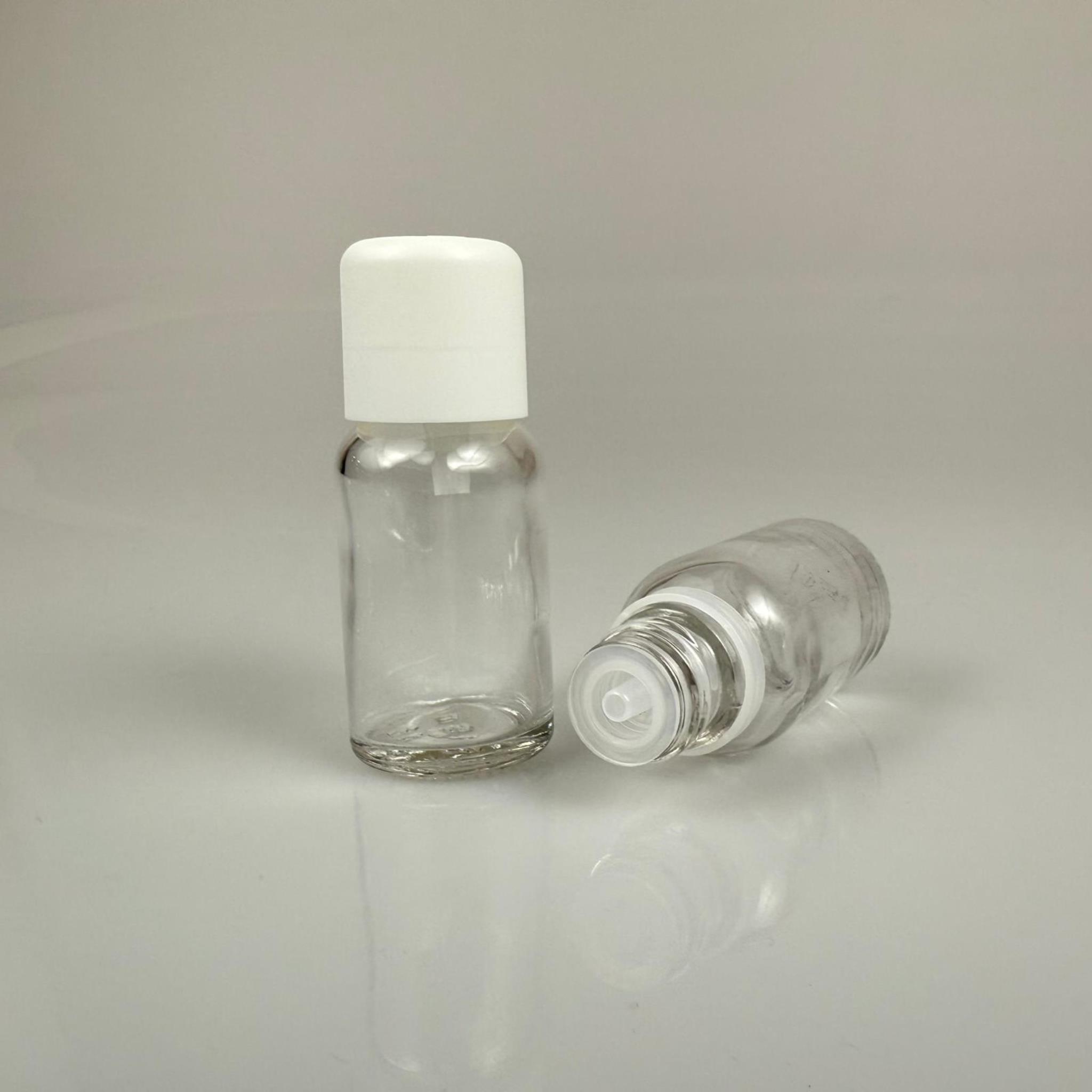 15 CC ŞEFFAF CAM ŞİŞE + İÇTEN DAMLALIKLI ÇOCUK KİLİTLİ BEYAZ KAPAK - SAYDAM 15 ML KİLİT KAPAKLI DAMLATMALI ŞİŞE