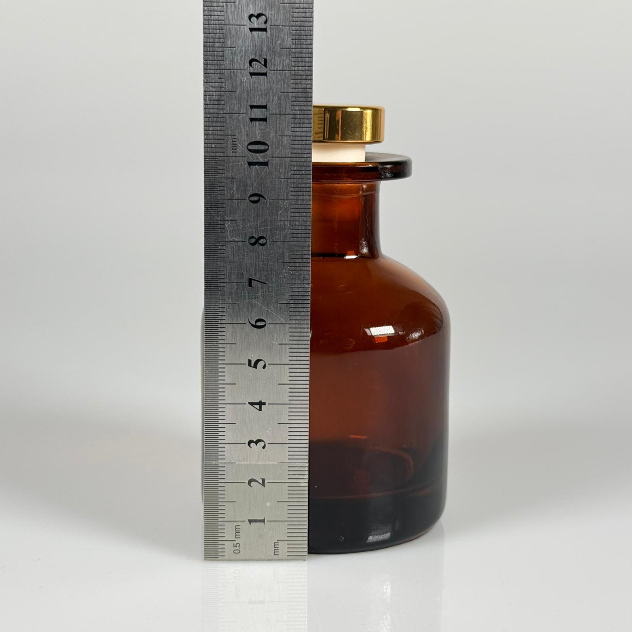 150 CC AMBER SİLİNDİR BAMBU CAM ESANS ŞİŞESİ - 150 ML KOKU, ESANS, PARFÜMERİ ŞİŞESİ - GOLD MANTAR TIPALI TAKIM