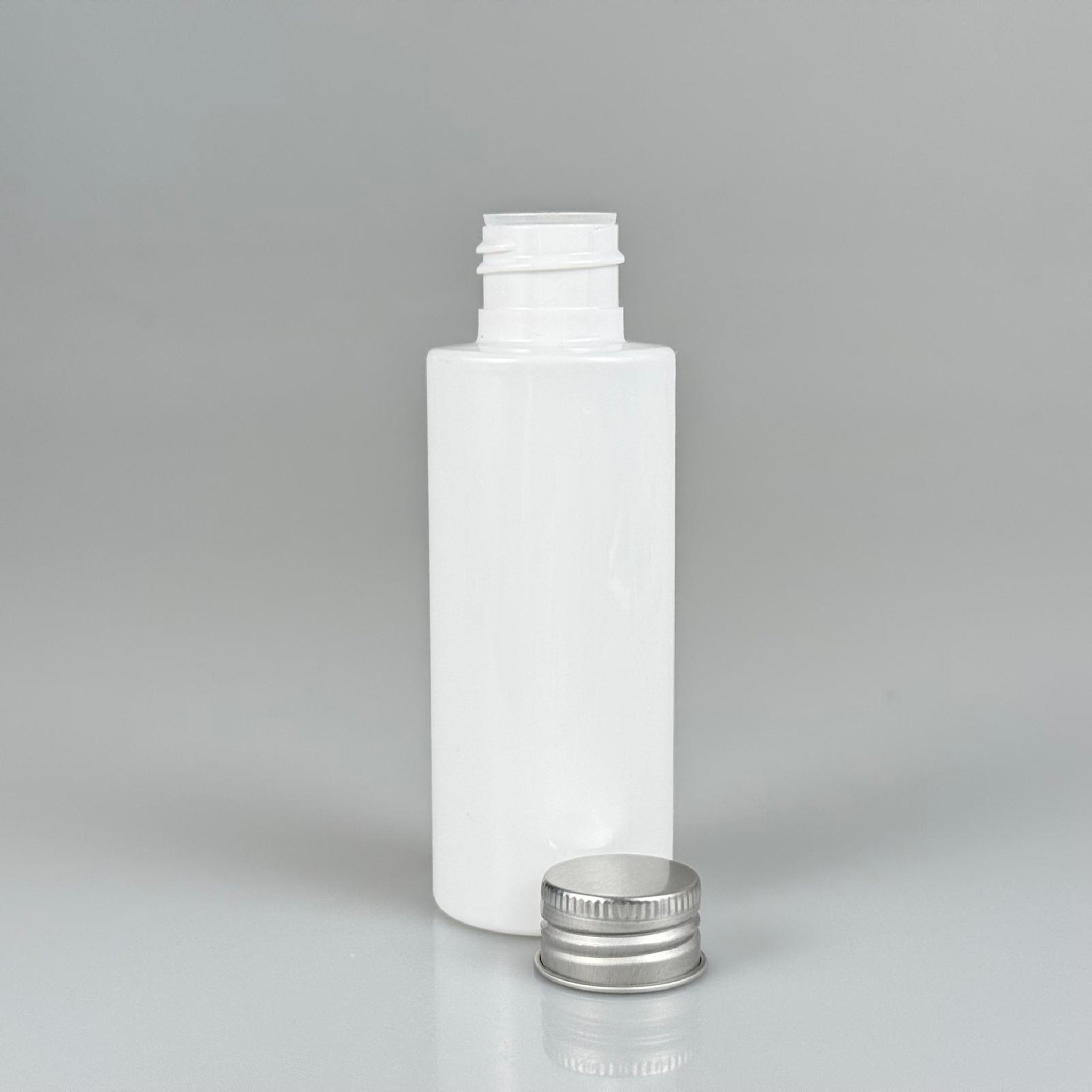 100 CC BEYAZ SİLİNDİR KESKİN KÜT MODEL SERT PET ŞİŞE ( 17 GR - 24 AĞIZ ) + KÖPÜK CONTALI GÜMÜŞ METAL ALÜMİNYUM KAPAK KOLONYA TIPALI TAKIM - 100 ML KAPAKLI BEYAZ PLASTİK ŞİŞELER