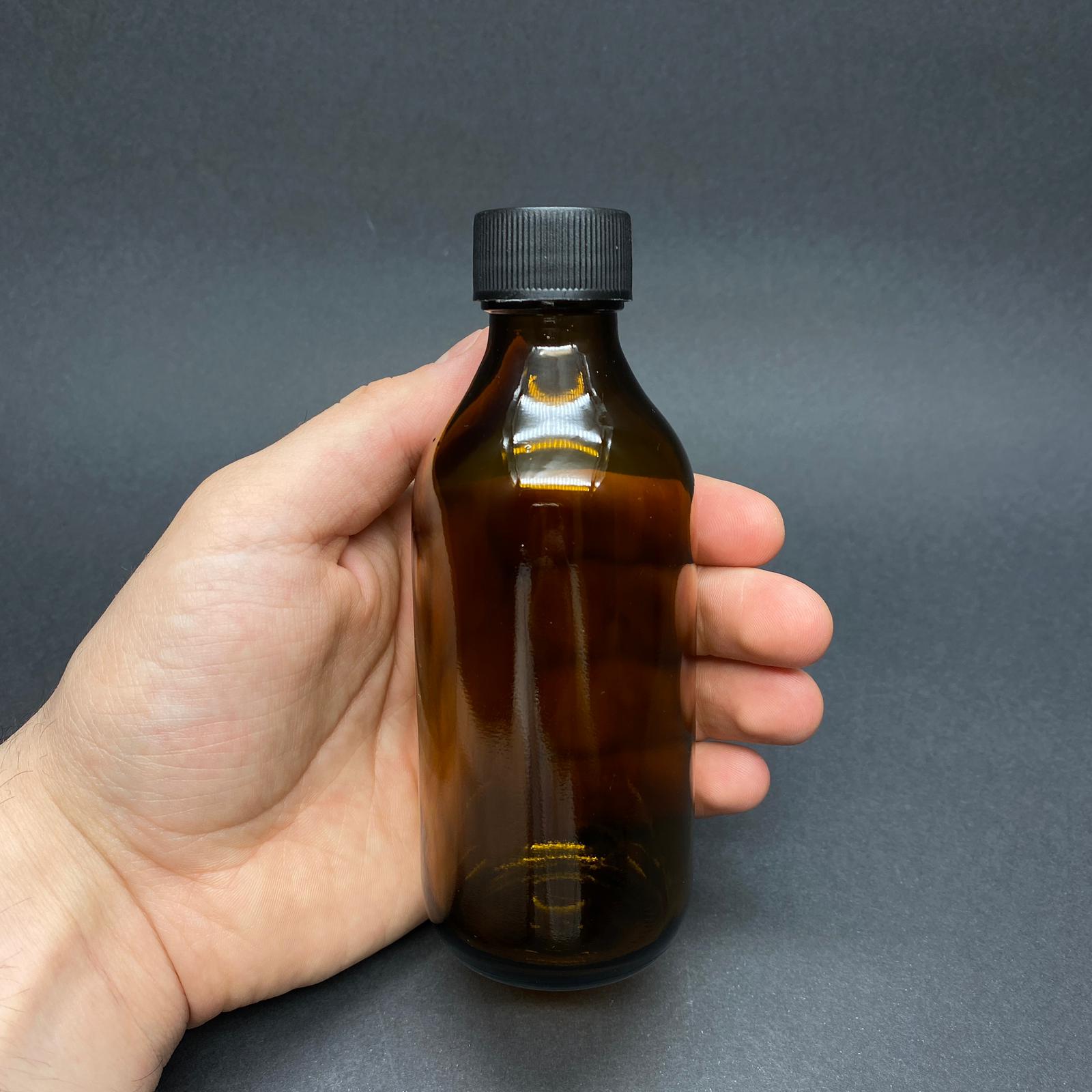150 CC AMBER CAM ŞİŞE - 25 PP AĞIZ - SİYAH CONTALI KAPAKLI - 150 ML KAHVERENGİ BOŞ ŞURUP ŞİŞESİ - 150 ML ECZA ŞİŞESİ 25 PP
