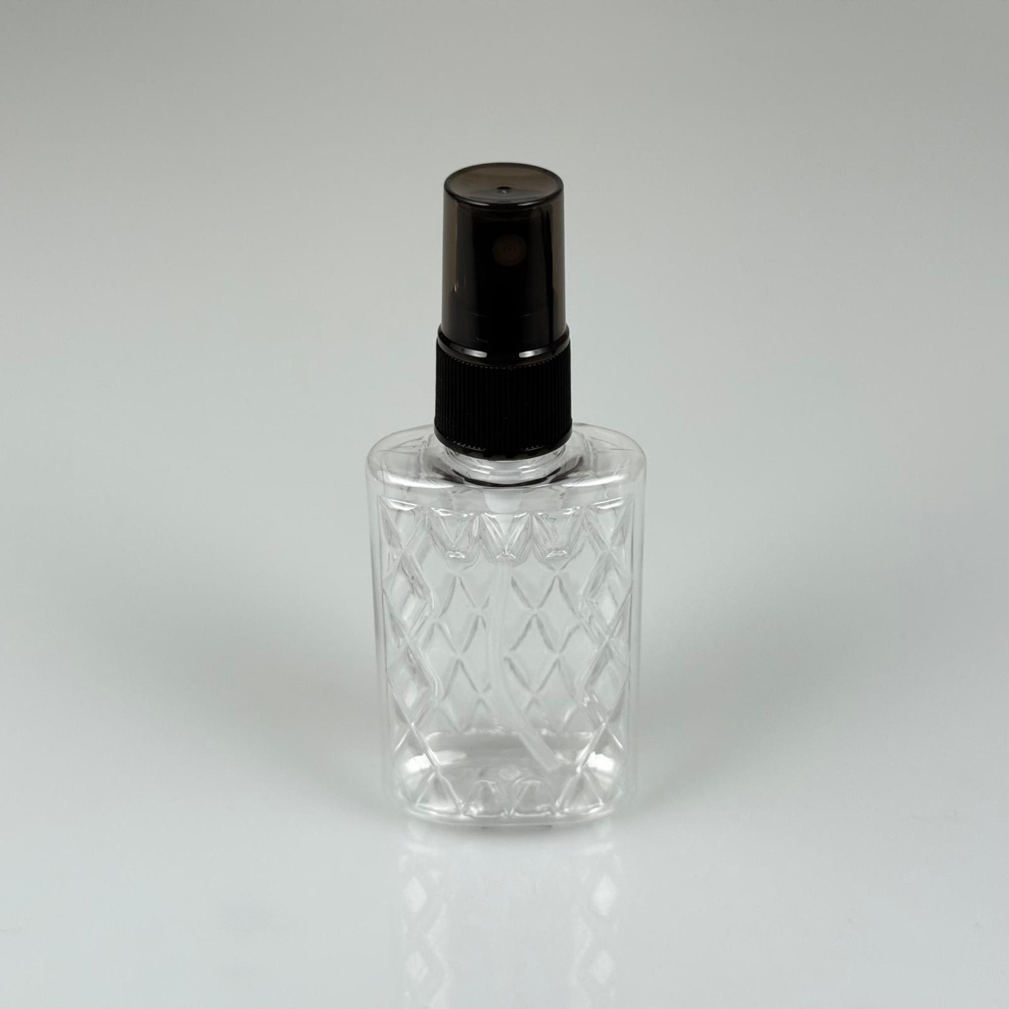 50 CC ŞEFFAF PET KÖŞELİ PARFÜM ŞİŞESİ - SİYAH SPREYLİ - 50 ML PLASTİK PARFÜM - KOLONYA ŞİŞESİ