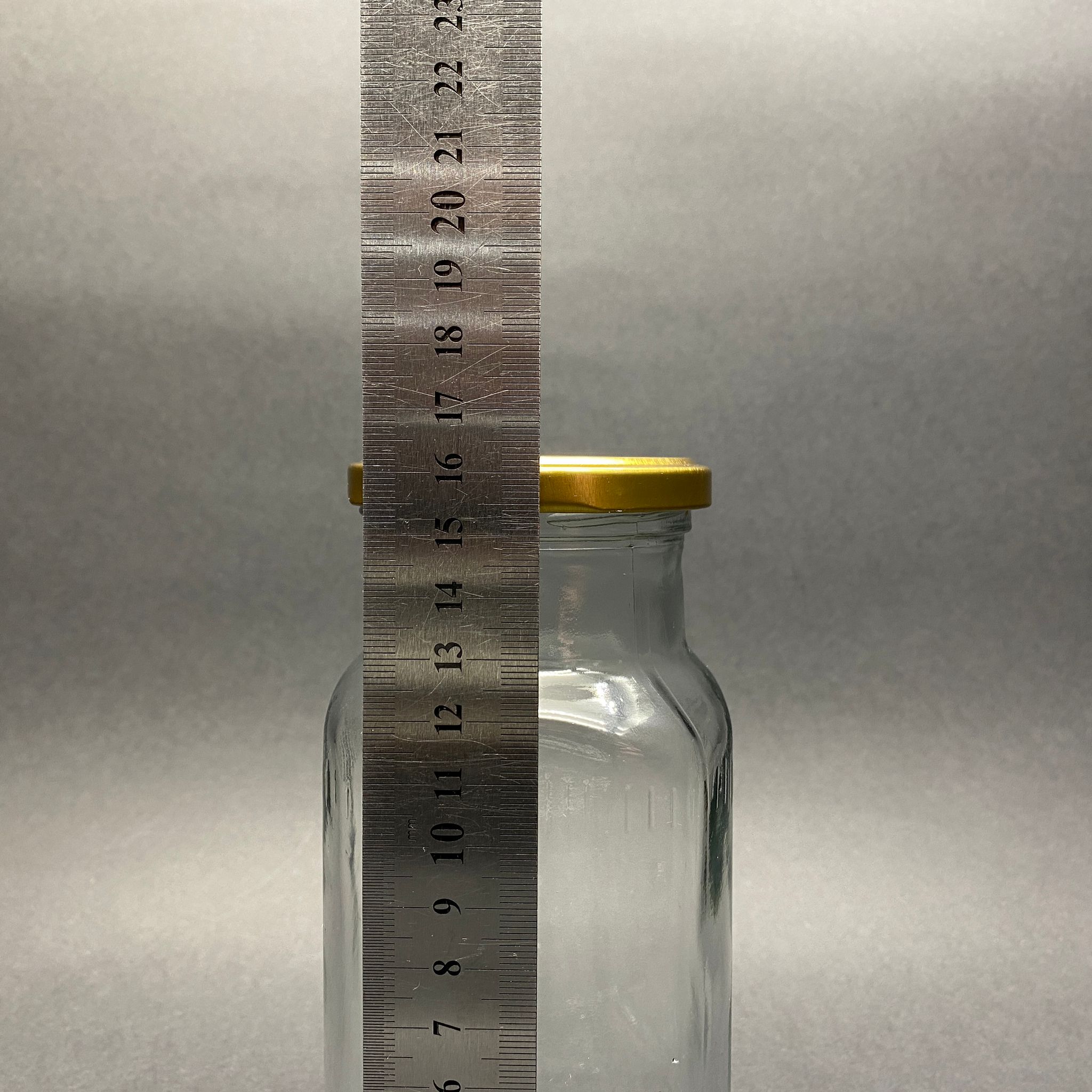 580 CC CAM KARE KAVANOZ - GOLD METAL KAPAKLI - 580 ML KÖŞELİ KAVANOZ