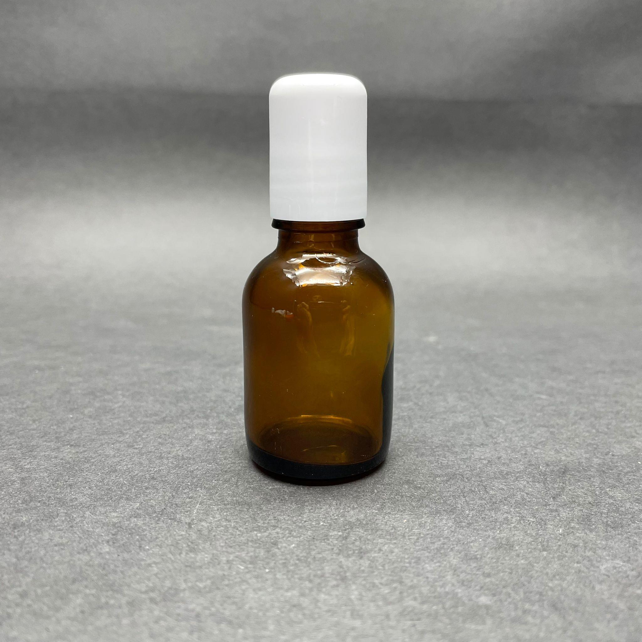 25 CC AMBER CAM ROLL-ON ŞİŞESİ - BEYAZ KAPAKLI - 20 ML ÇELİK BİLYELİ ŞİŞE - CAM ROLL ON ŞİŞE - CAM ESANS ŞİŞESİ