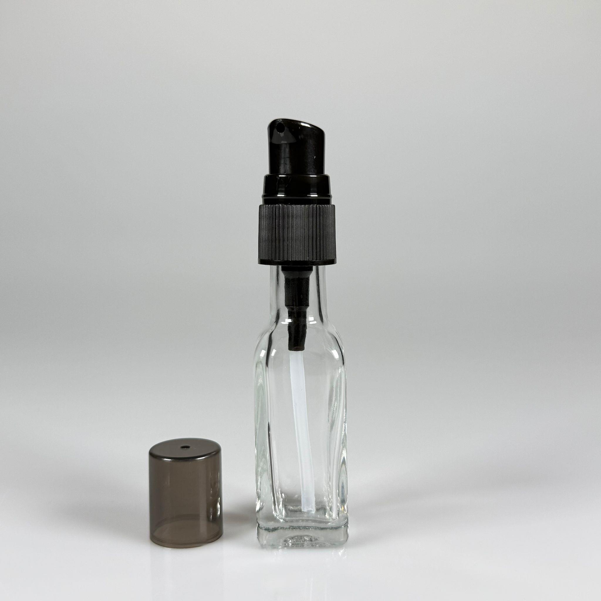 20 CC MARASKA KÖŞELİ YAĞ VE LOSYON POMPALI CAM ŞİŞE  - 20 ml kare cam şişe siyah pompalı