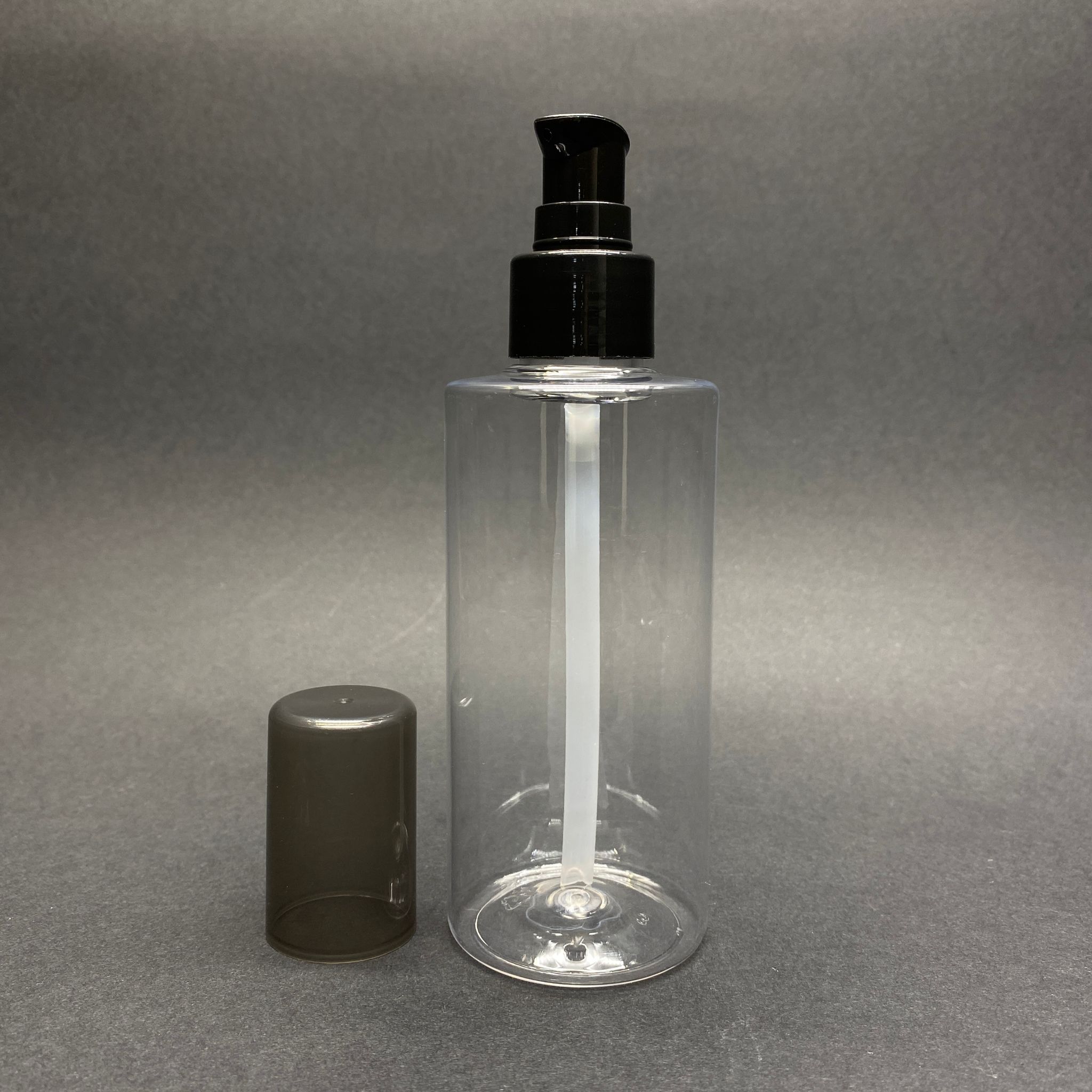 200 CC SİLİNDİR KESKİN KÜT MODEL SERT (25 GR) PET ŞİŞE - SİYAH LOSYON KREM POMPALI - AĞIZ ÇAPI 24 MM - ŞEFFAF