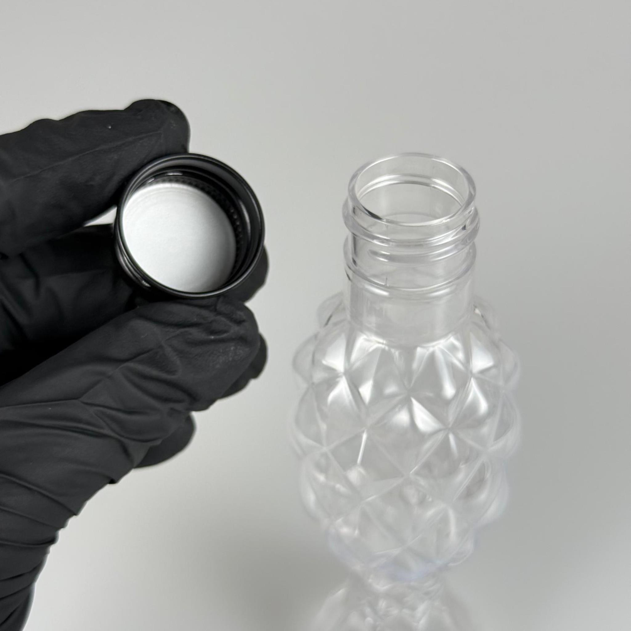 100 CC CAMPET BALIKSIRTI PET ŞİŞE (24 AĞIZ) + KÖPÜK CONTALI SİYAH METAL ALÜMİNYUM KAPAK TAKIM - 100 ML KAPAKLI CAMPET PALSTİK ŞİŞELER