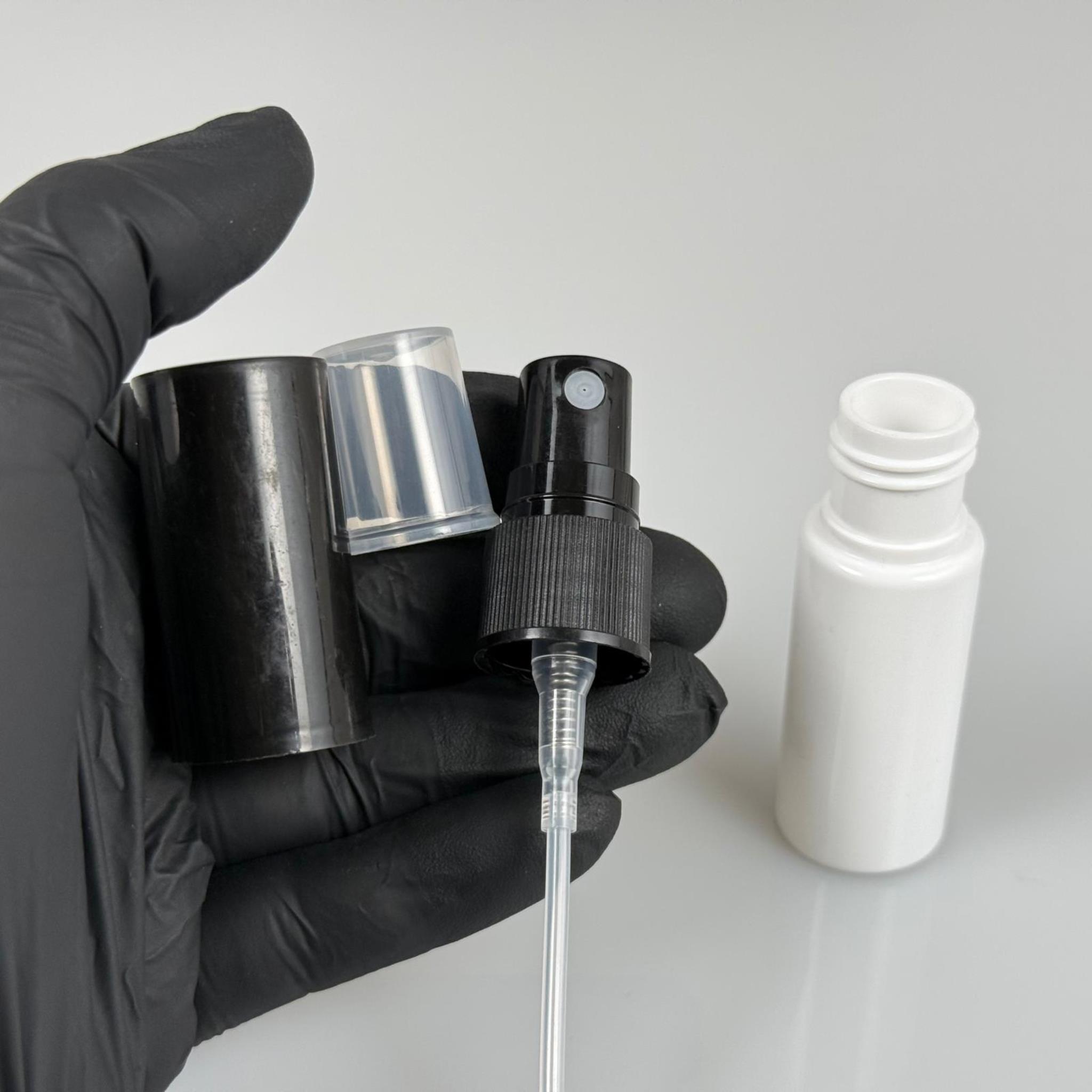15 CC BEYAZ PARFÜM ŞİŞESİ PLASTİK - SİYAH SPREY + SİYAH KAPAK - 15 ML PARFÜM ŞİŞESİ PET