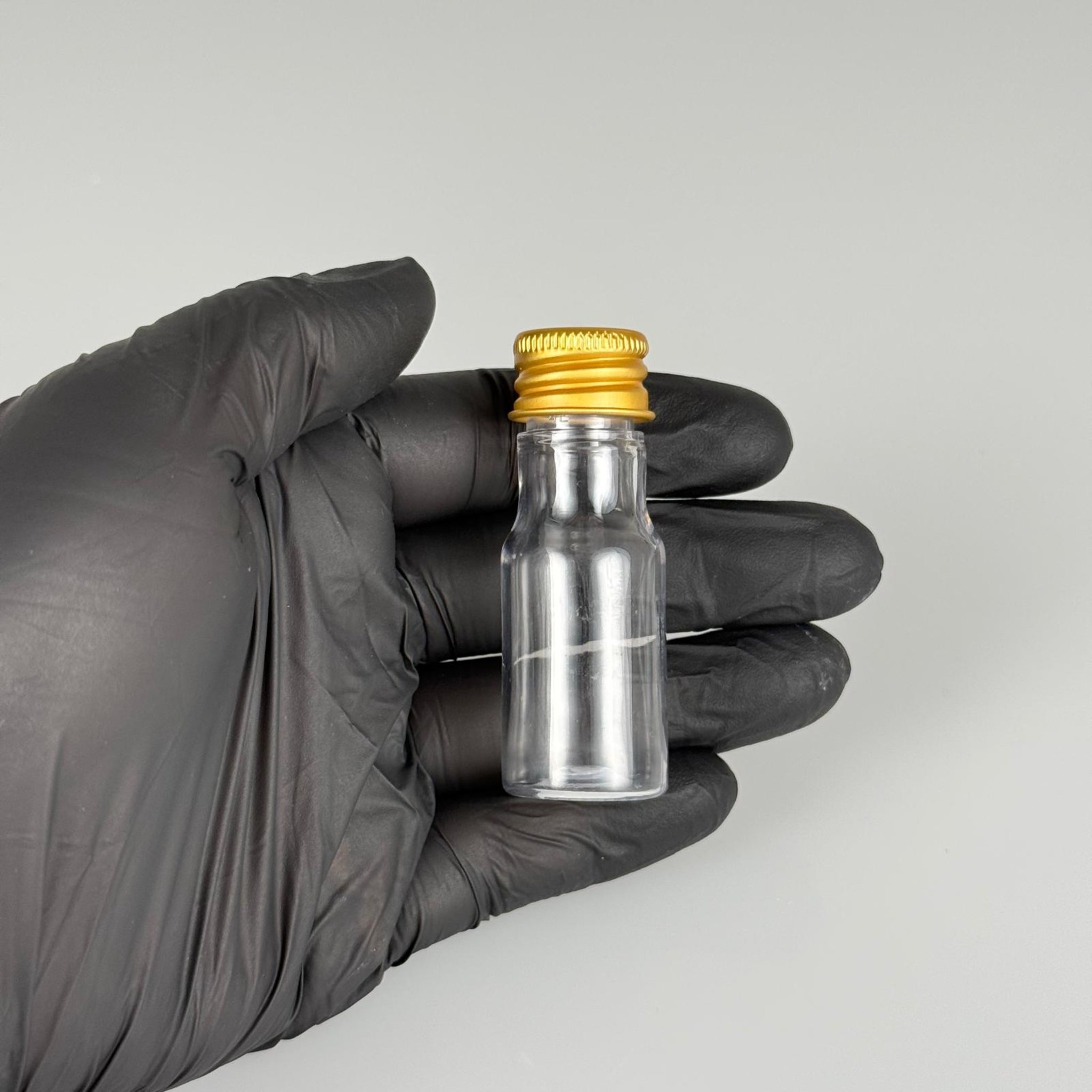 10 CC ŞEFFAF PET ŞİŞE + KÖPÜK CONTALI GOLD ALÜMİNYUM METAL KAPAKLI + DAMLALIKLI KOLONYA TIPALI TAKIM - 10 ML PLASTİK ŞİŞE (SİLME 15 CC)