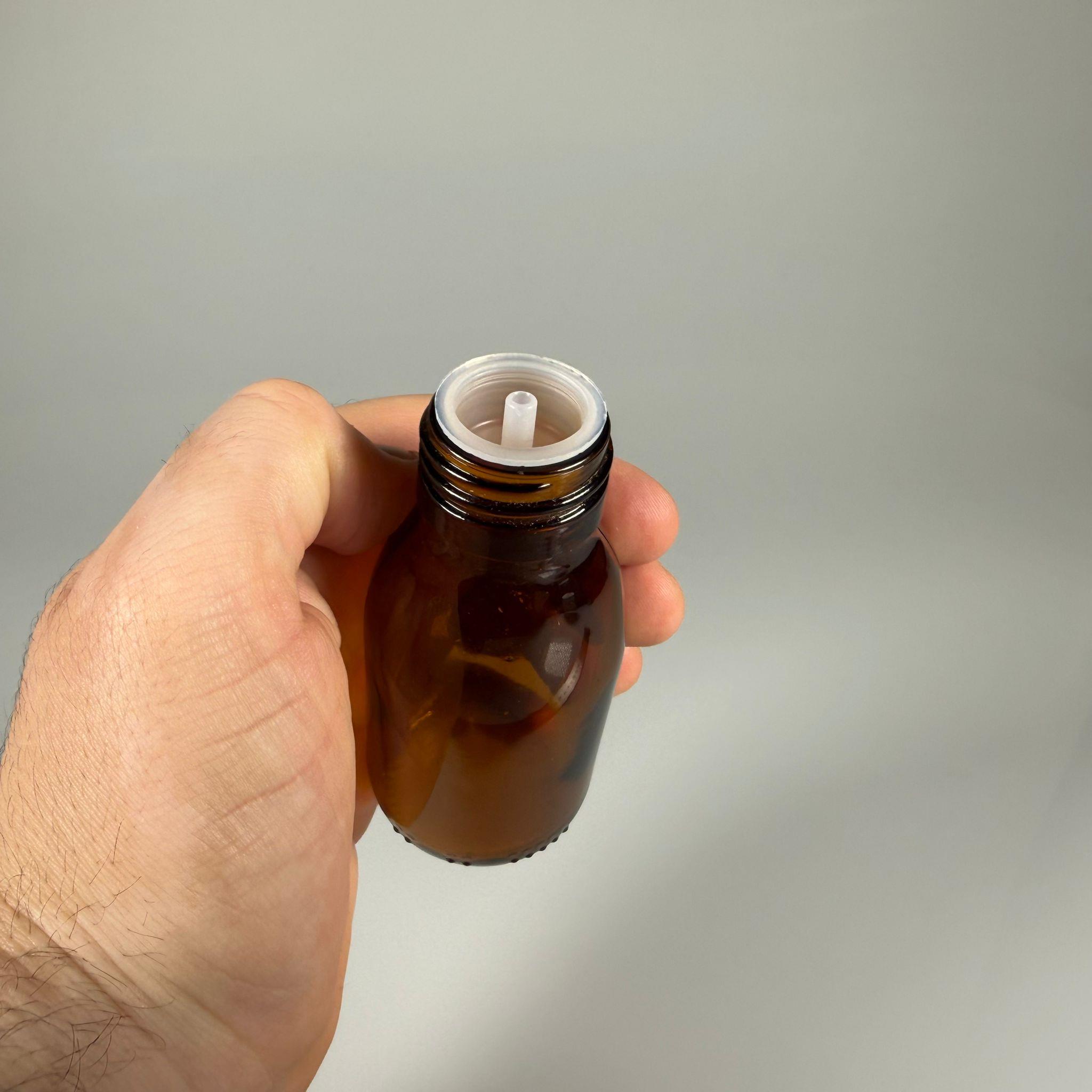 75 ML DOLUMU KOLAY, GENİŞ AĞIZLI İÇTEN DAMLALIKLI ŞİŞE (28 MM AĞIZ)  - 75 CC SİYAH CONTALI KAPAKLI İÇTEN DAMLALIKLI CAM ECZA ŞİŞESİ - AMBER KAHVERENGİ